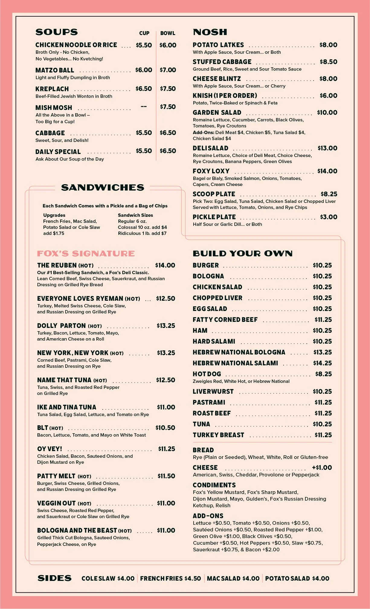 Menu — Fox's Deli