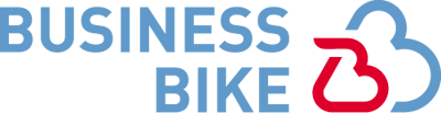 Logo mit den Worten 'BUSINESS BIKE' und einem stilisierten rot-blauen Fahrrad in Form einer Wolke.