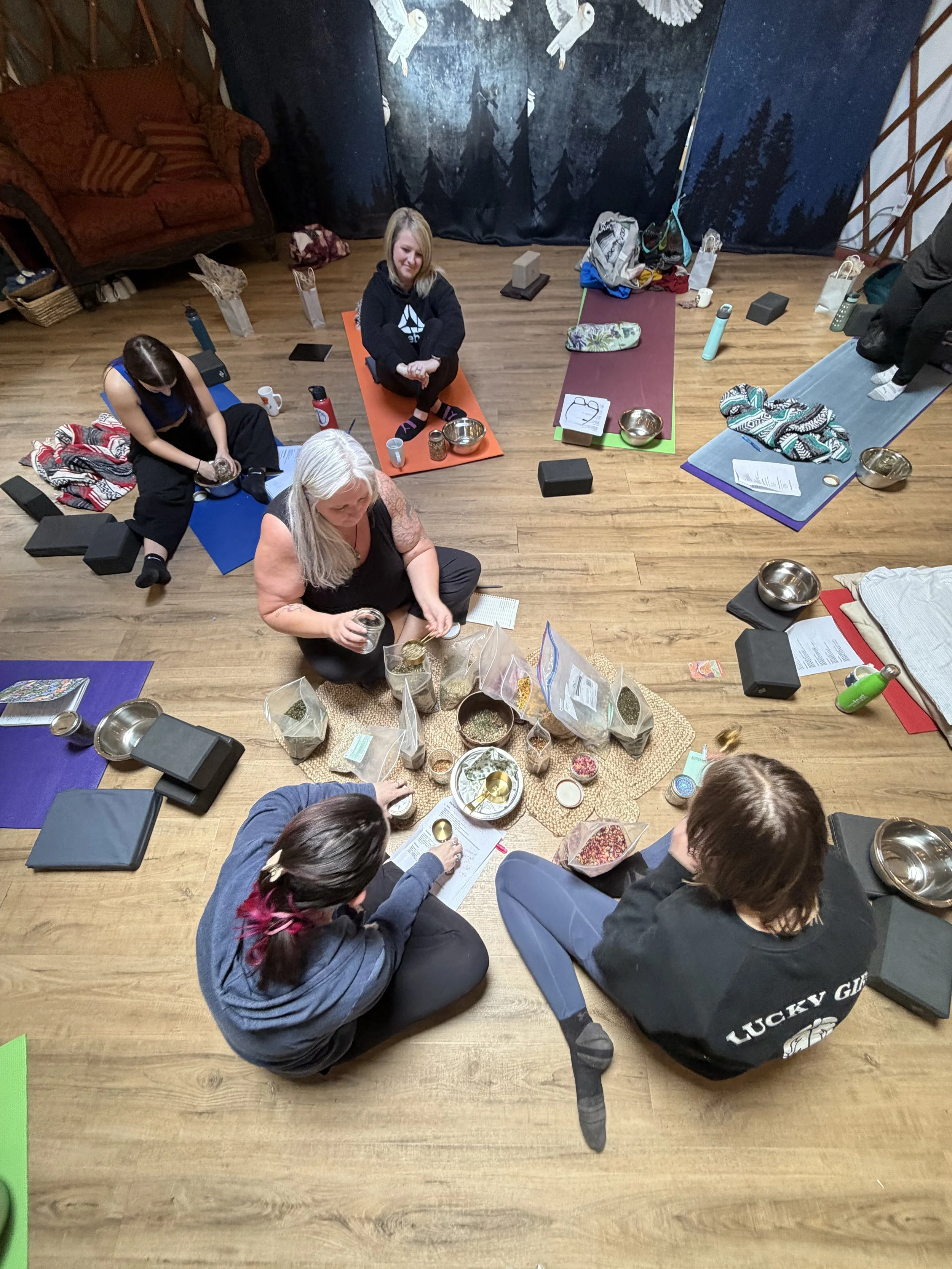 Herbal tea creation workshop at previous event hosted at For-Rest Retreat 
