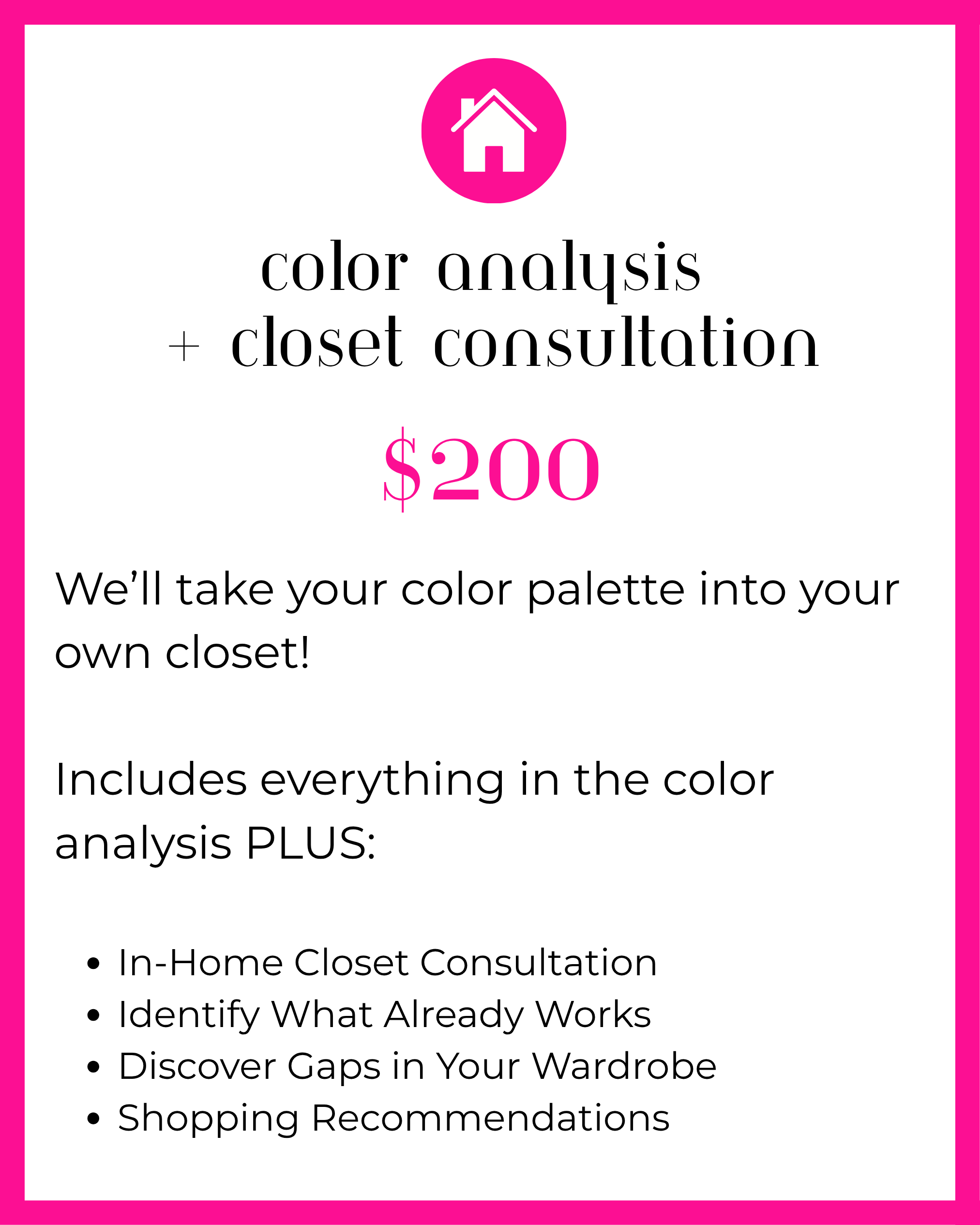 Black background with a pink border and a pink circle at the top featuring a white house icon. Below it, large pink text reads '$200'.