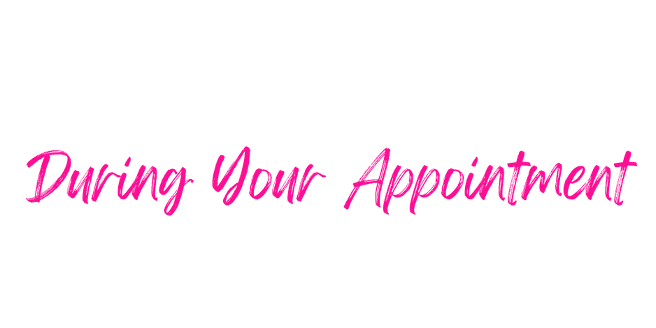 Text that says 'During Your Appointment' in pink cursive font