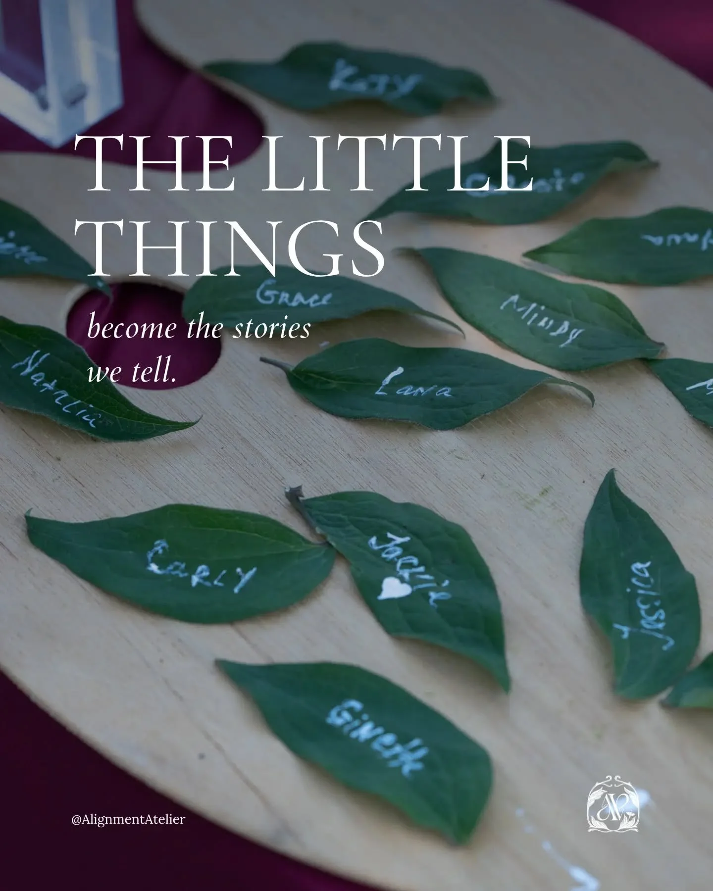 The moments we almost overlook often become the ones we remember most.

A detail. A feeling. A shared moment.

The little things become the story.

#AlignmentAtelier #CreateAndConnect 
#AtelierLife #AlignedLiving #IntentionalArt