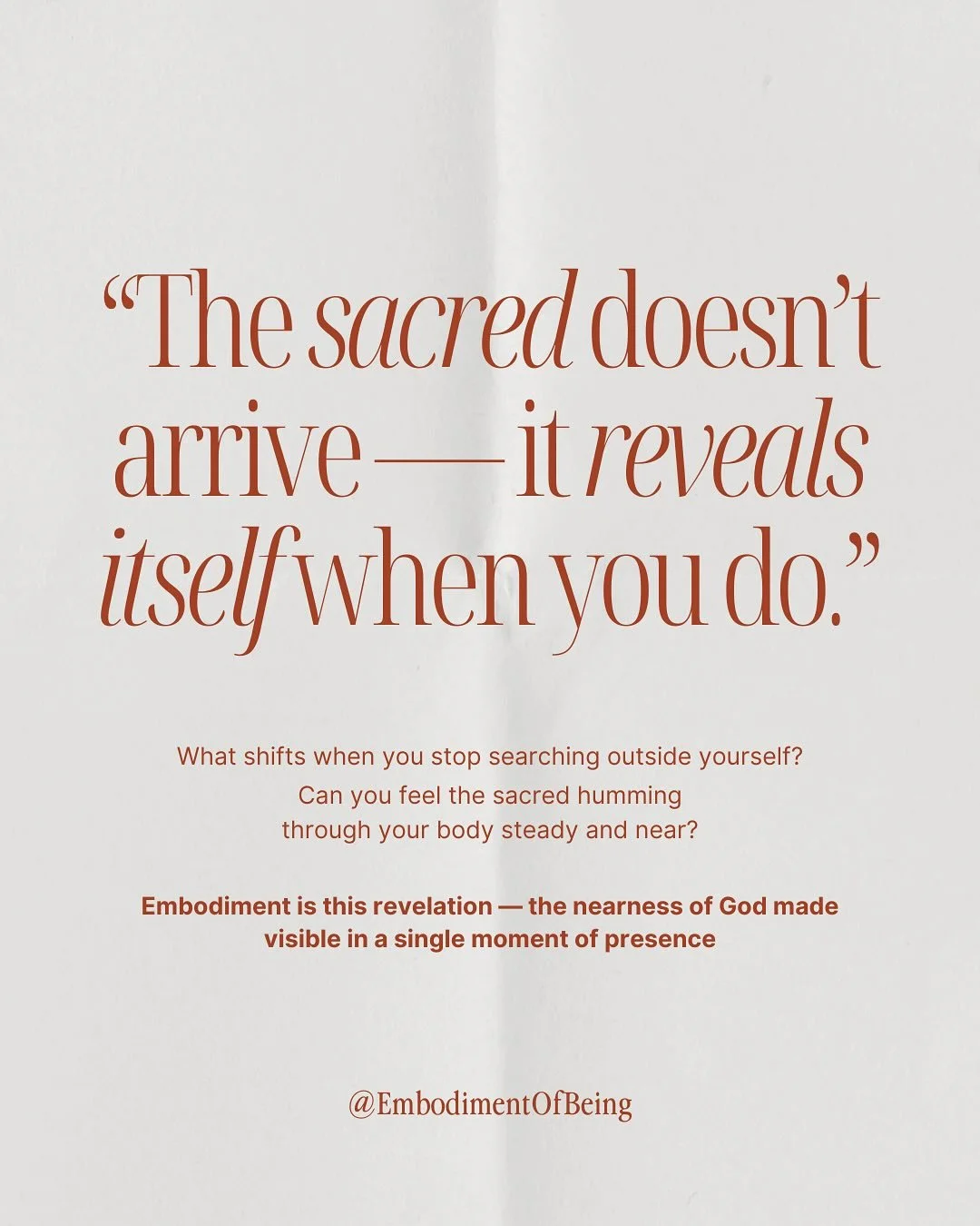 The sacred doesn&rsquo;t arrive &mdash; it reveals itself when you do.
The ordinary becomes holy not because it changes, but because you do &mdash; because you&rsquo;re finally here to witness it.
Presence is the portal. Embodiment is the prayer. 🤍
