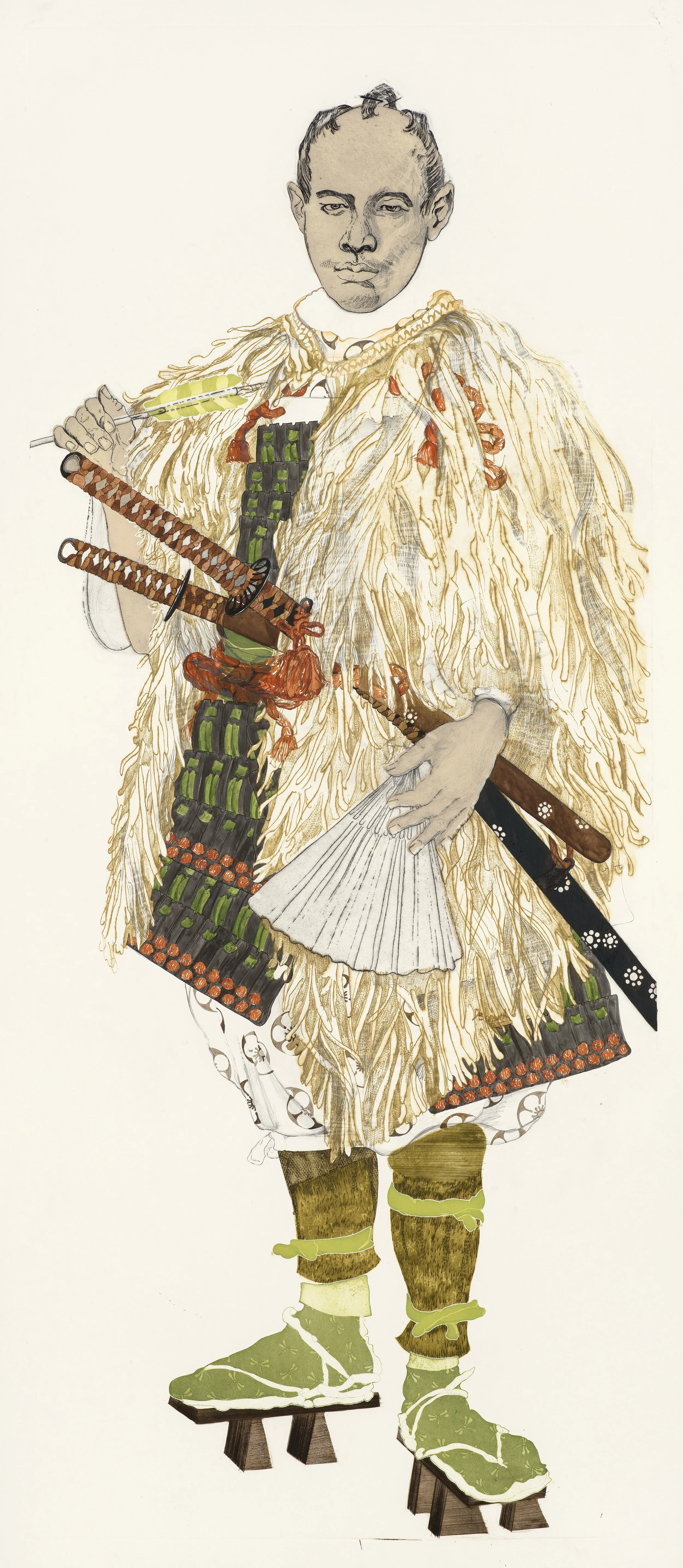 SAMURAI No. 9 Intaglio Print with acrylic, ink,  and pencil on paper 90 x 40" 2026