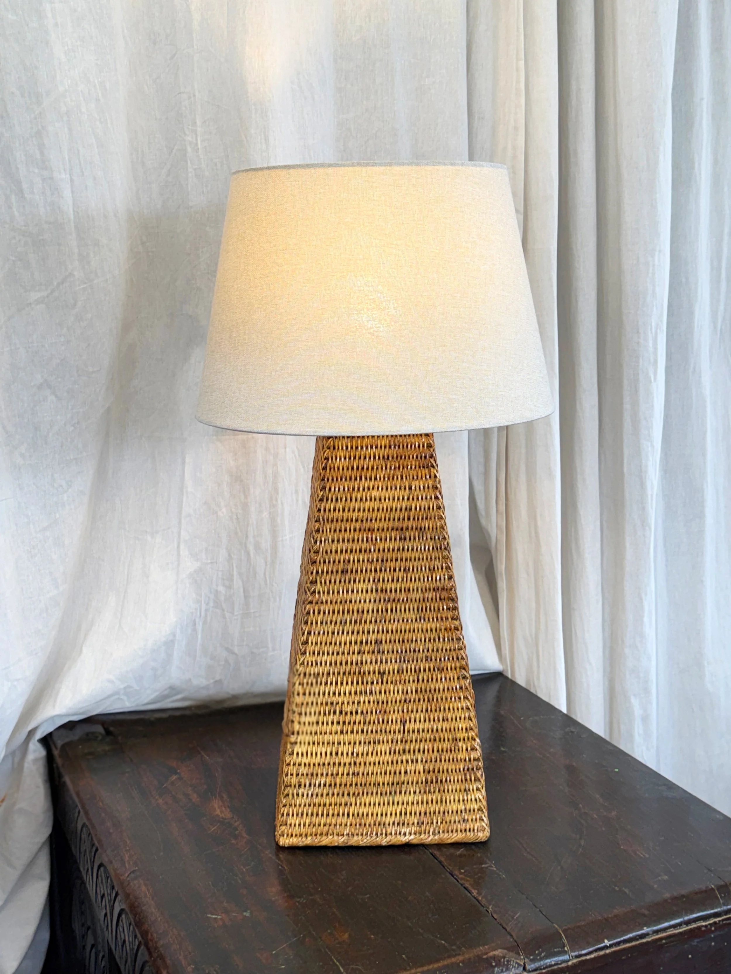 Large French Wicker Table Lamp
