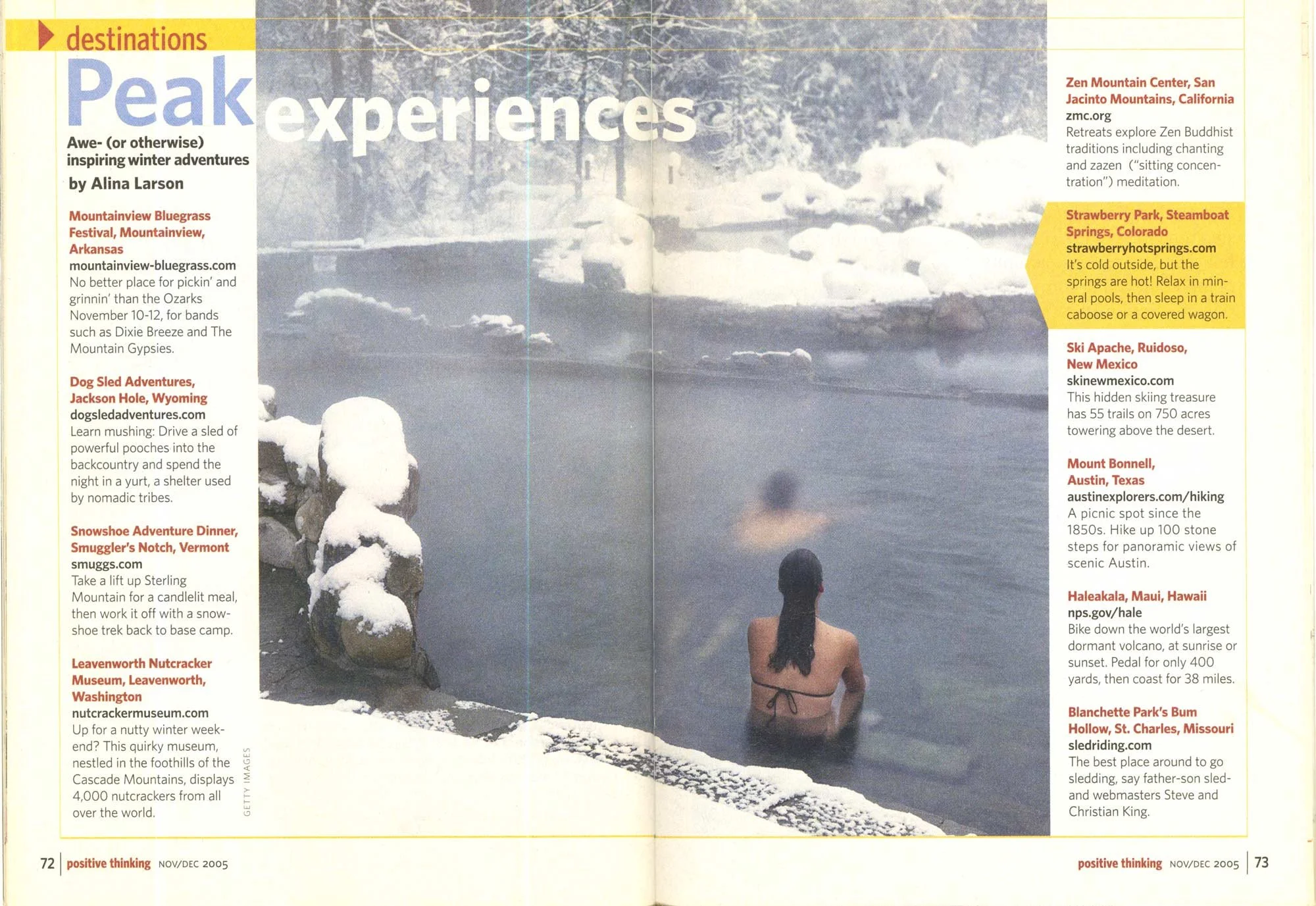 people in hot springs with snow around them