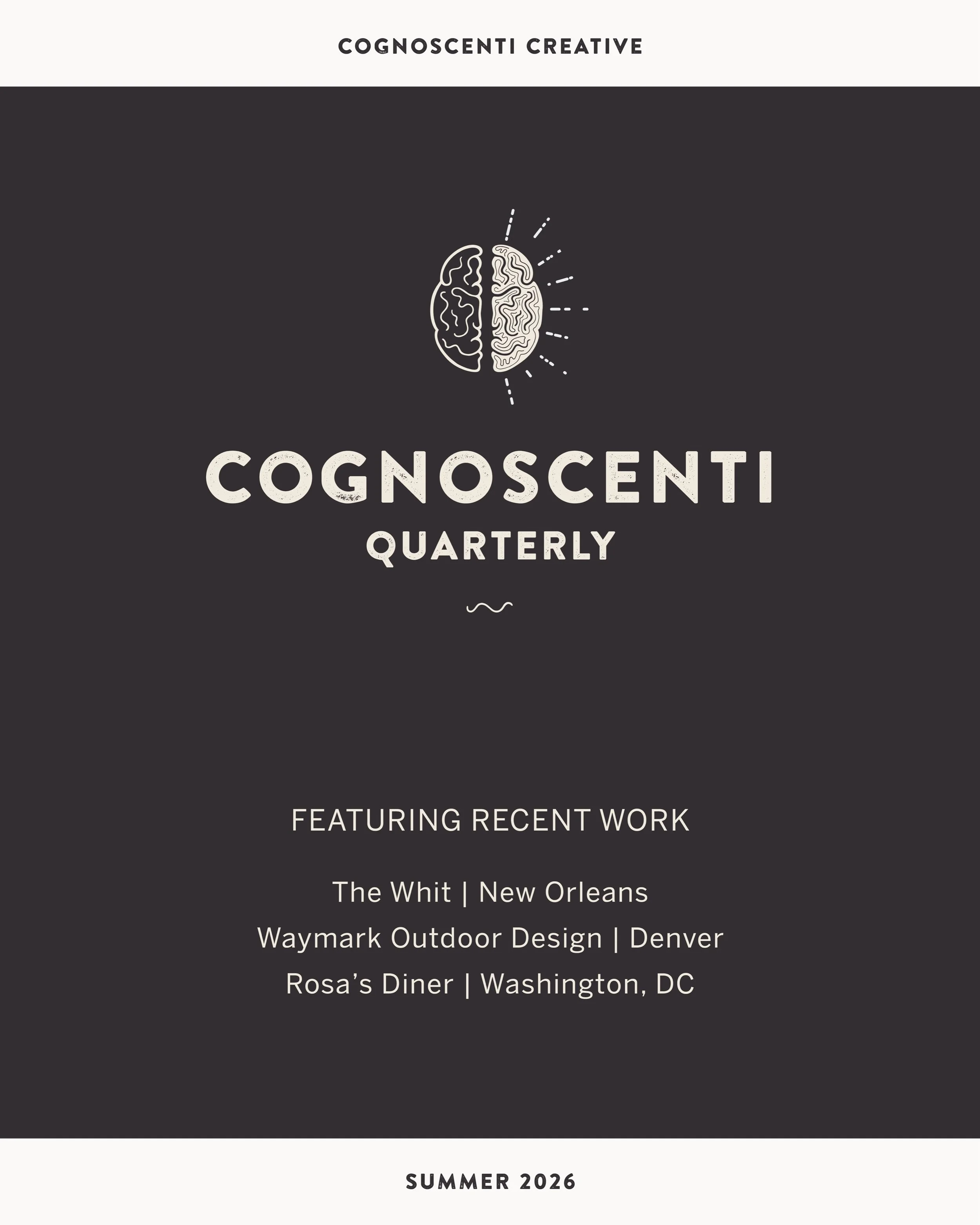 Check your inbox 💌 The latest edition of the Cognoscenti Quarterly has arrived, featuring hospitality and design projects in Colorado, New Orleans and Washington D.C.&mdash;as well as our recent forays into the multi-family sector! This time, we&rsq