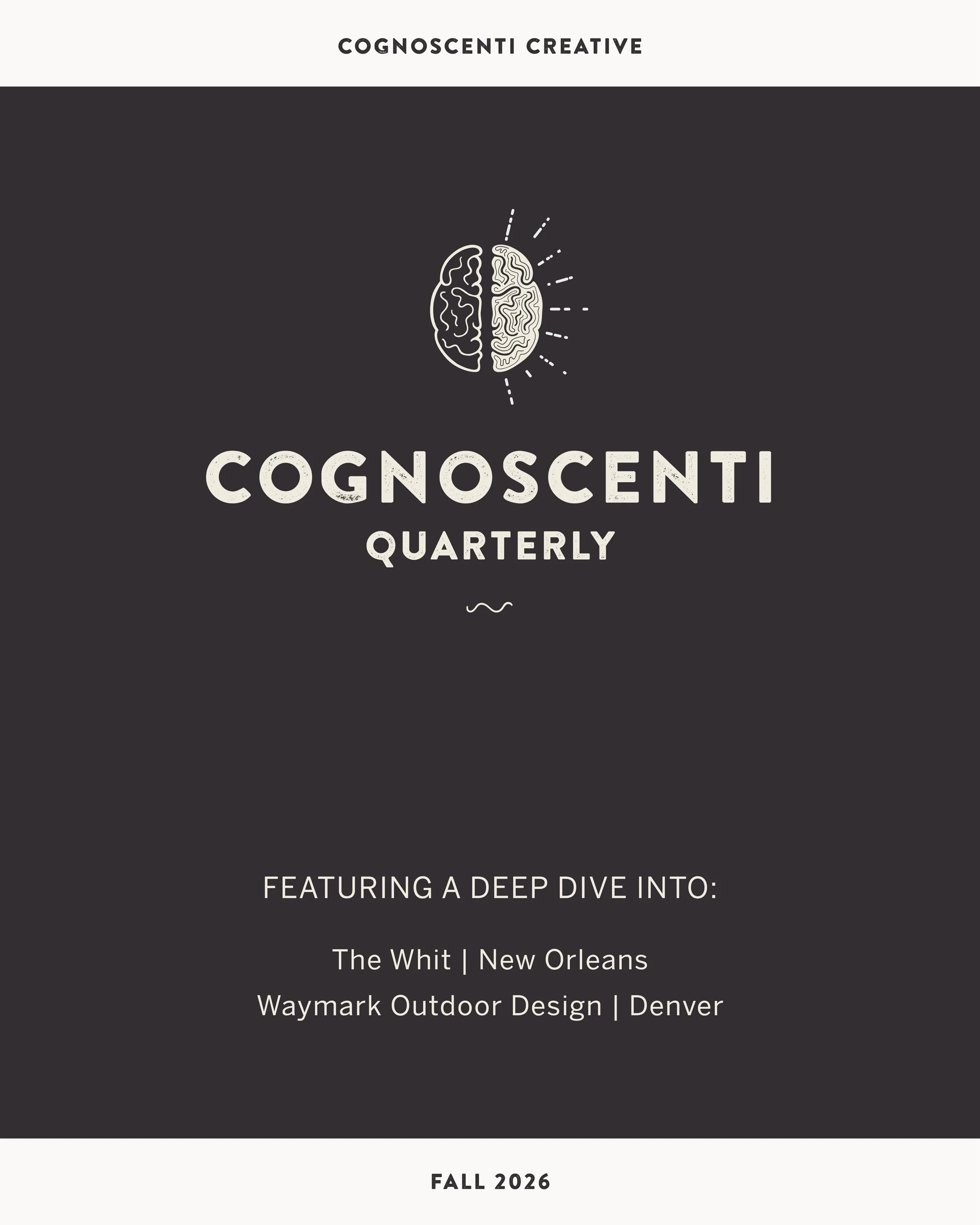 Check your inbox 💌 The fall edition of the Cognoscenti Quarterly has arrived, and this time, we&rsquo;re talking about *branding as expectation setting*. In short, rather than looking to the outside world for inspiration, we work with clients to ref