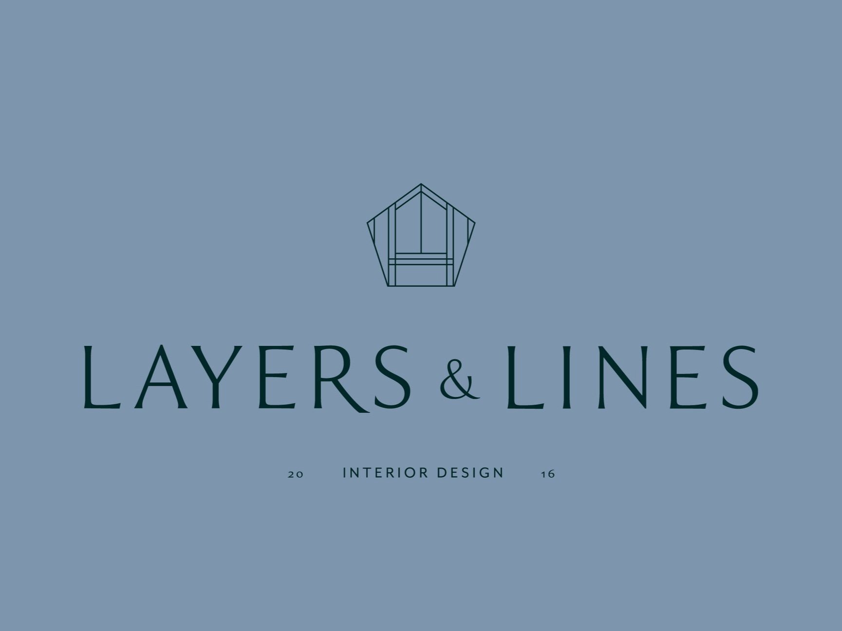 Gradient blue cover page with a line drawing of a modern house and the text "Layers & Lines" and "Interior Design 2016."