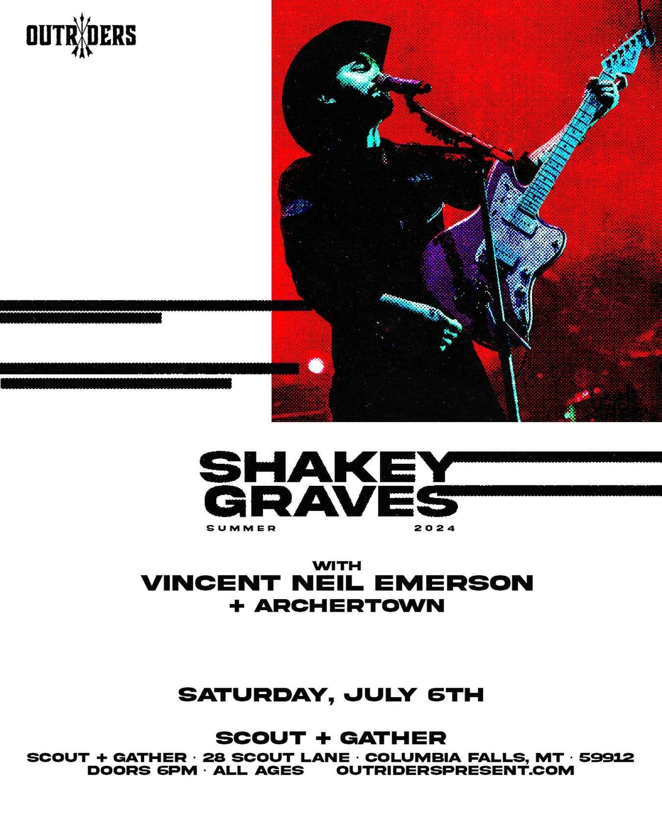 @outriderspresent @shakeygraves  with @vincentneilemerson &amp; @archertownmusic at Scout + Gather Grounds, Saturday July 6th. Spotify Presale is on sale now! General Onsale starts Friday, April 12 at 10am 🤠