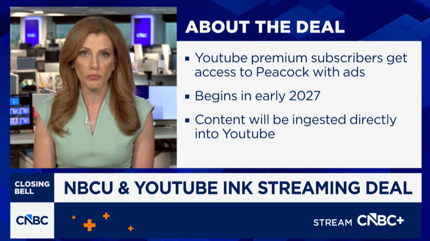 NBCUniversal and YouTube ink deal to embed Peacock in the video platform for premium subscribers
