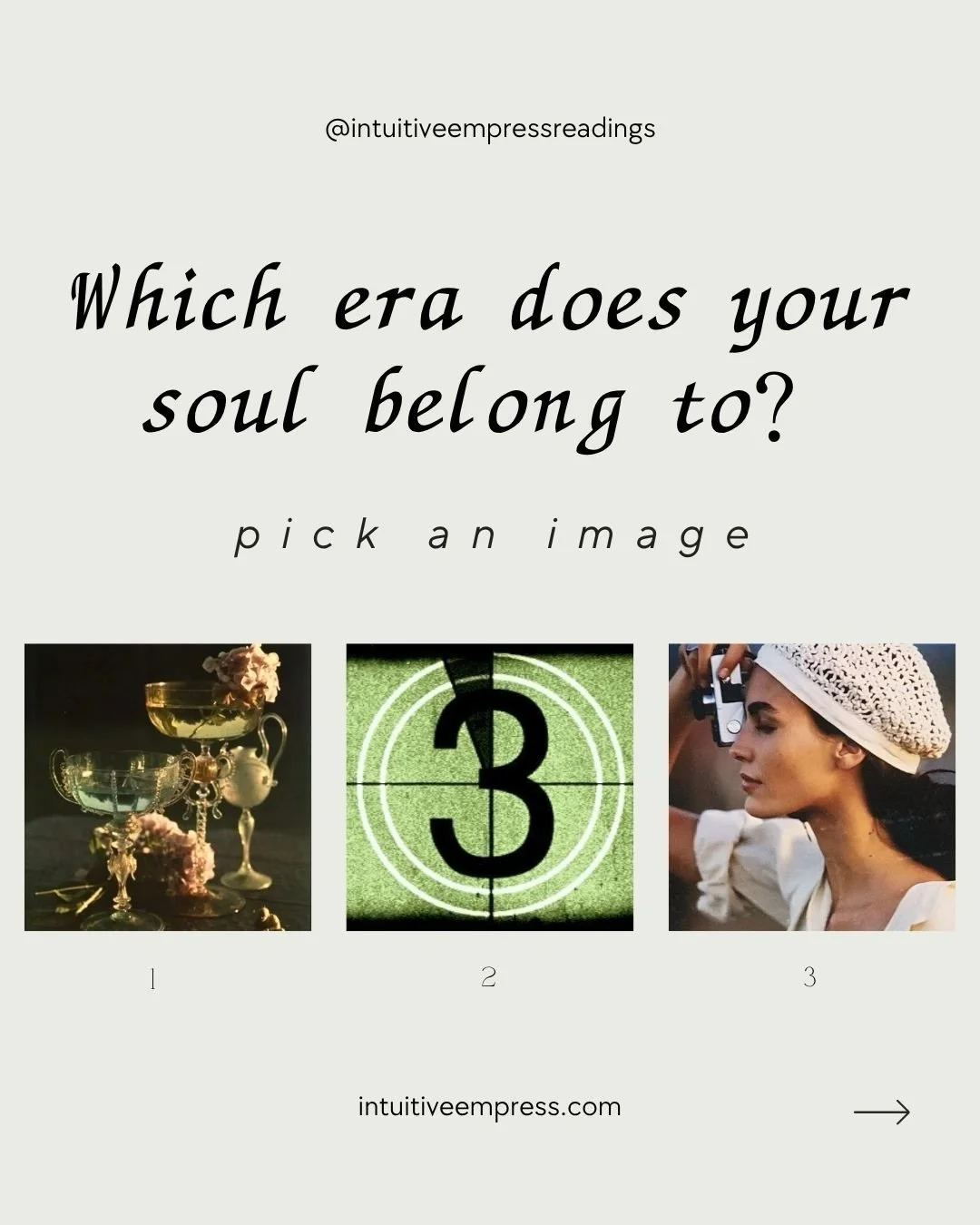 🏹⚱️🎠🍃📜 from which era does your soul belong? :: pick an image 

pre-recorded tarot readings &amp; live astrology sessions 

link in bio or DM &lsquo;empress&rsquo; for more details

#pickacardreading #tarotreading #soulreading #intuitivereader #e