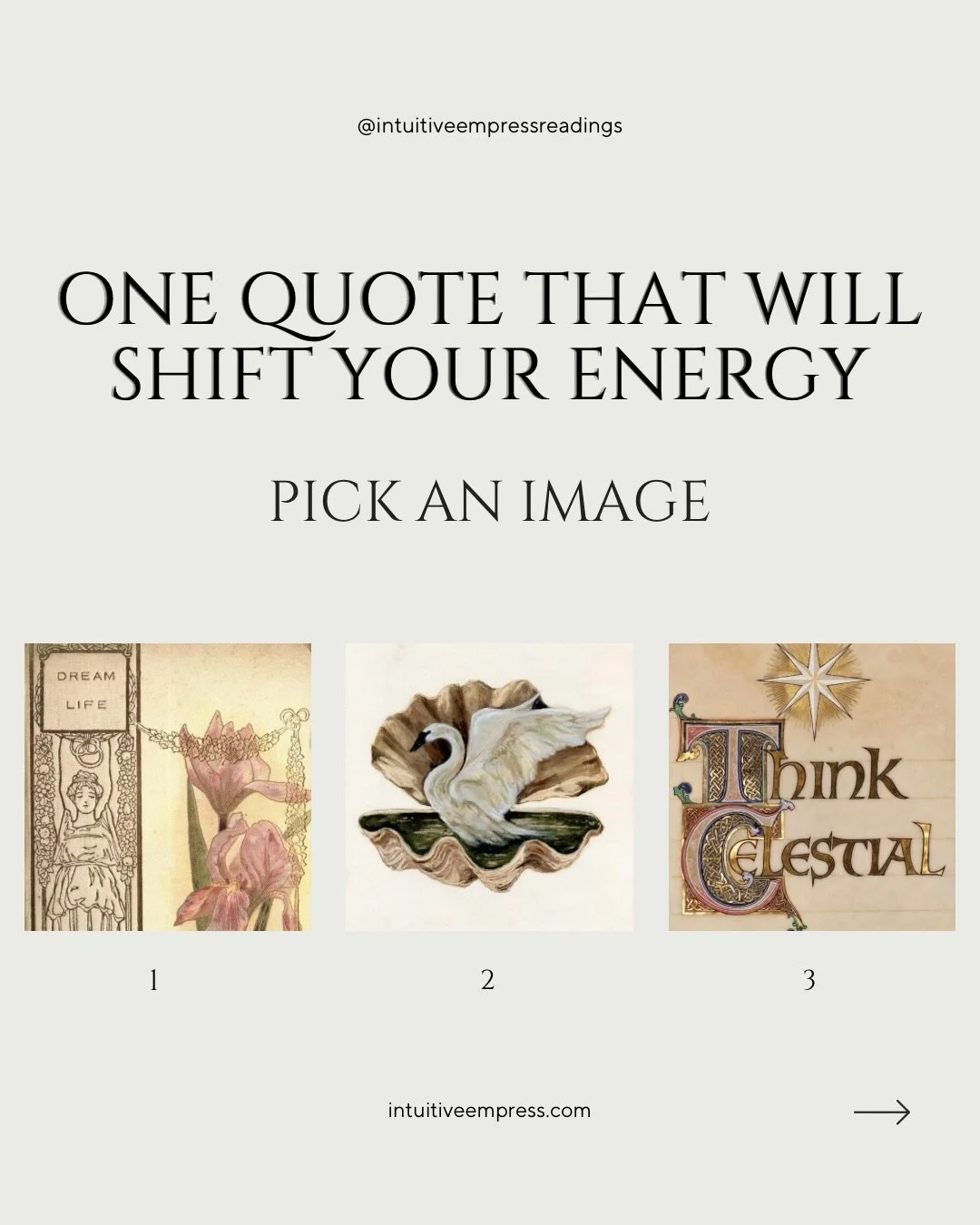 I 🤍 + adore sifting through quotes. this was a joy to create &bull; pick an image for your intuitive message 🌬️

For pre-recorded tarot readings + live astrology sessions

link in bio or DM Empress for more details. 🌸

#dailyquote #intuitivereadin