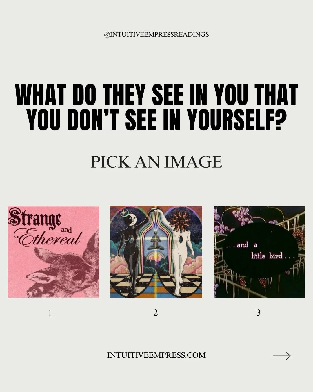pick an image 💞🐦&zwj;⬛🦌☁️ what do they ((see)) in you that you don&rsquo;t see in yourself? 

personal readings &amp; live intuitive sessions are linked in bio

&bull;
&bull;
&bull;
&bull;
&bull;

#pov  #perspectiveshift #tarotreading #tarotcommun