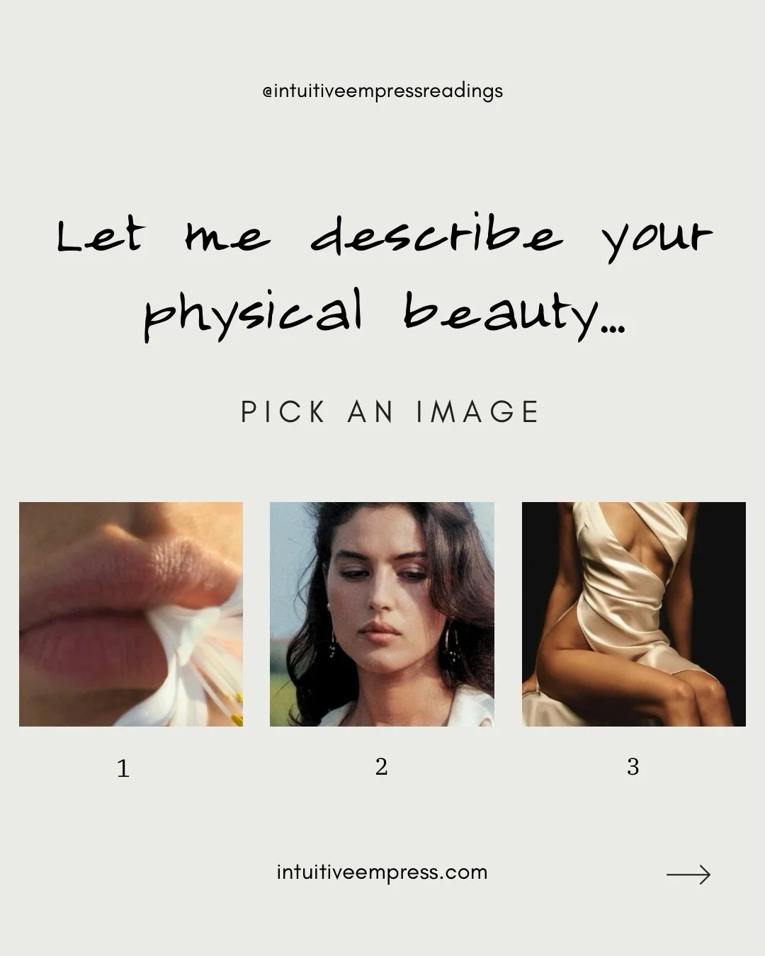 happy venus day + happy equinox! 🐇🌅🪷 here&rsquo;s a lil fun reading describing your beauty &bull; pick an image 

for a more accurate and personal reading visit intuitiveempress.com or link in bio 

&bull;
&bull;
&bull;
&bull;
&bull;

#beauty #tar