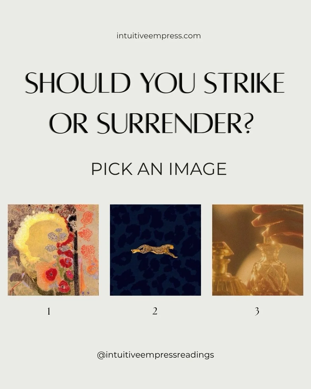In life there are times to act &amp; times to surrender, which one is it for you? 🐅 pick an image 🌊

Before choosing your image, make sure you are hydrated &amp; grounded. Take a few nourishing breaths and select using your intuition. Don&rsquo;t o
