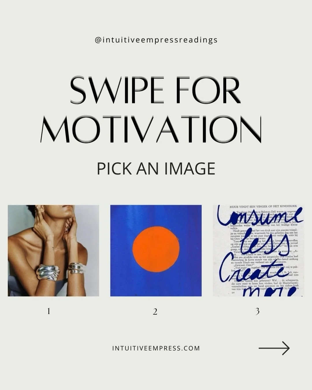 𝓈𝓌𝒾𝓅𝑒 𝒻𝑜𝓇 𝓂𝑜𝓉𝒾𝓋𝒶𝓉𝒾𝑜𝓃 ✔️💎 pick an image 

&bull;

Before choosing your image, make sure you are hydrated &amp; grounded. Take a few nourishing breaths and select using your intuition. Don&rsquo;t overthink it. These are general read