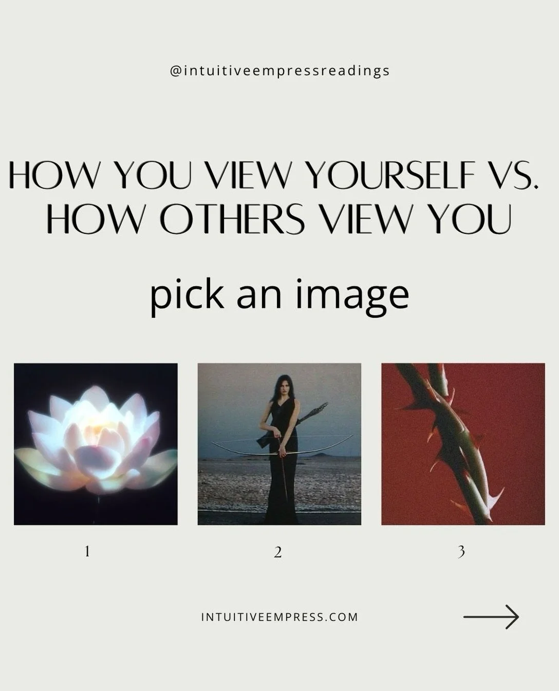 How YOU view yourself vs. How OTHERS view you 🪞

Pick an image 

&bull;

Before choosing your image, make sure you are hydrated &amp; grounded. Take a few nourishing breaths and select using your intuition. Don&rsquo;t overthink it. These are genera