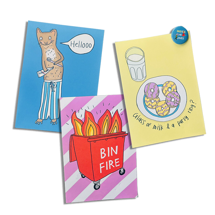 INSIDE THE LINES POSTCARD AND BADGE SET