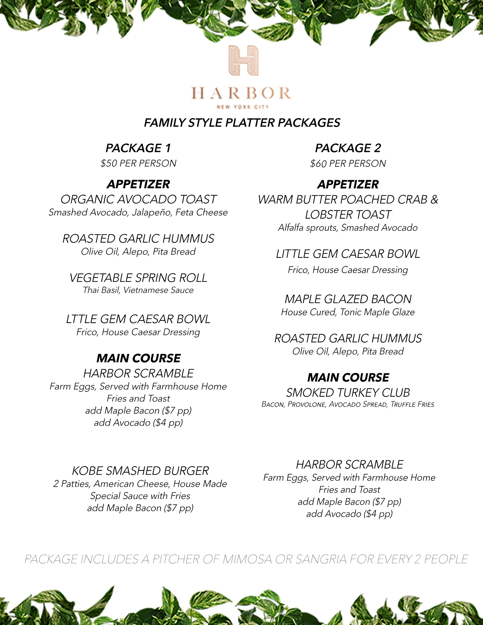 Brunch Family Style Package Platters The Harbor Brunch Club NYC