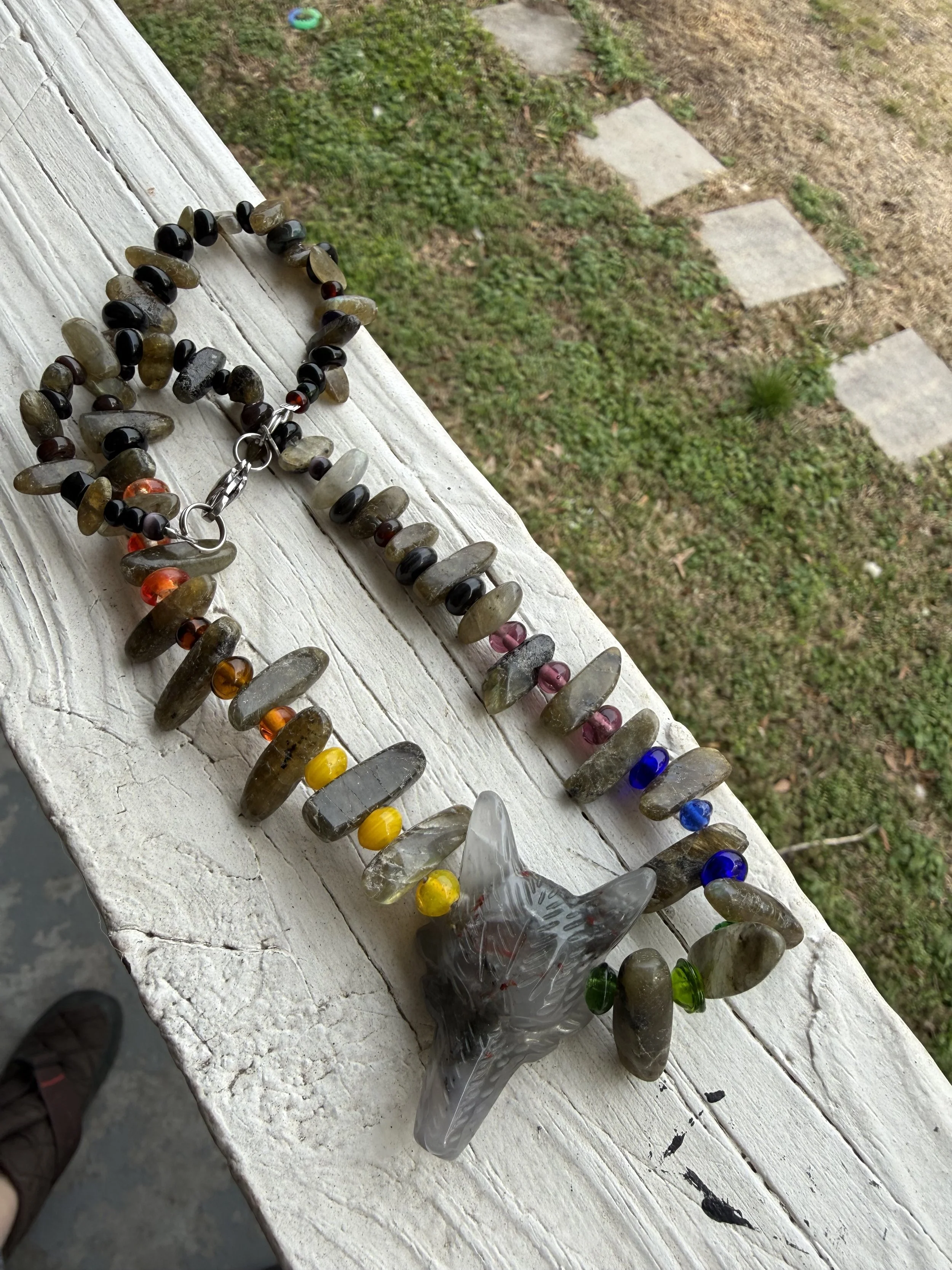 Labadorite Wolf Rainbow Necklace