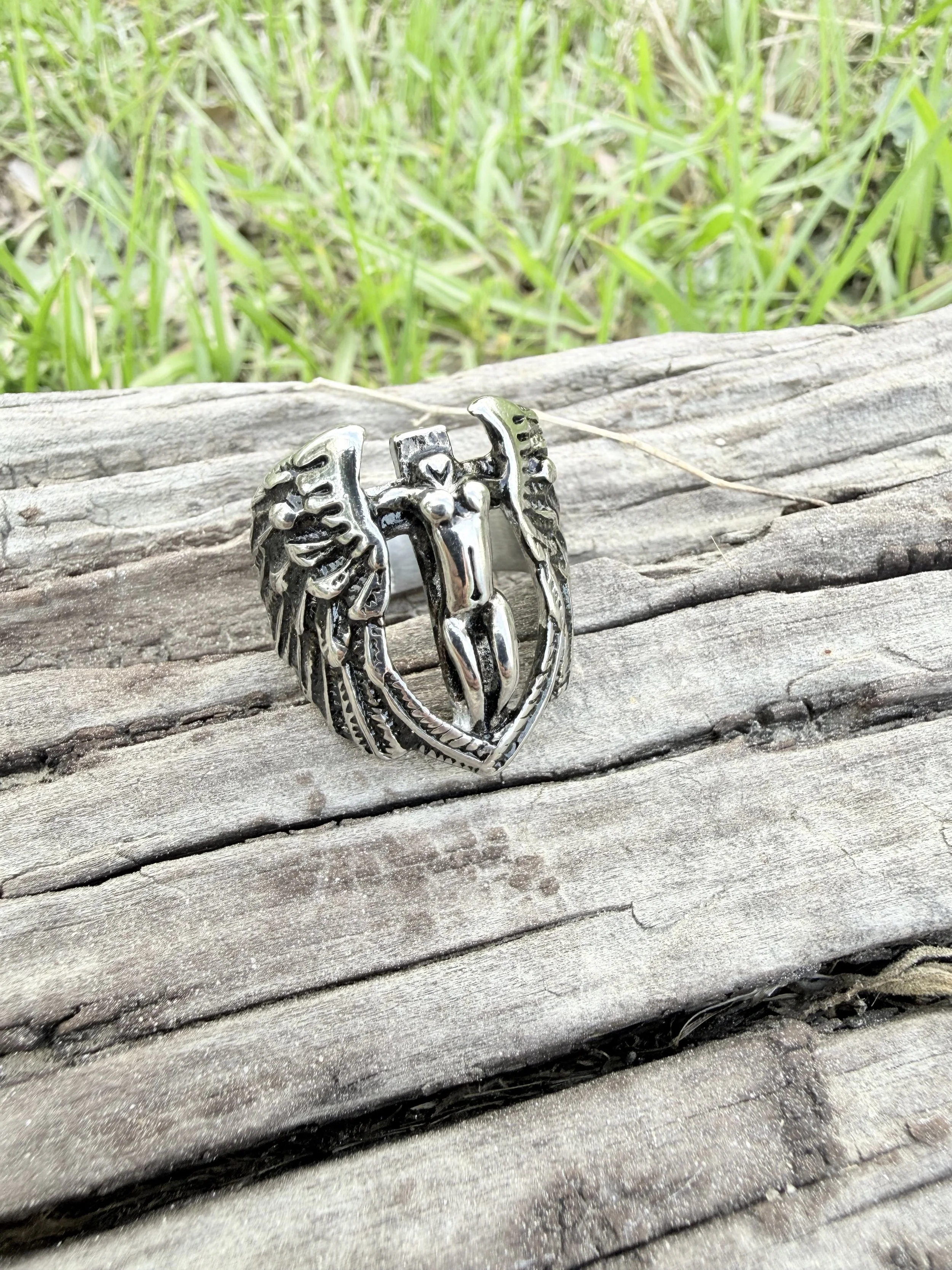Crucified Female Angel Stainless Steel  Ring Size 11.75