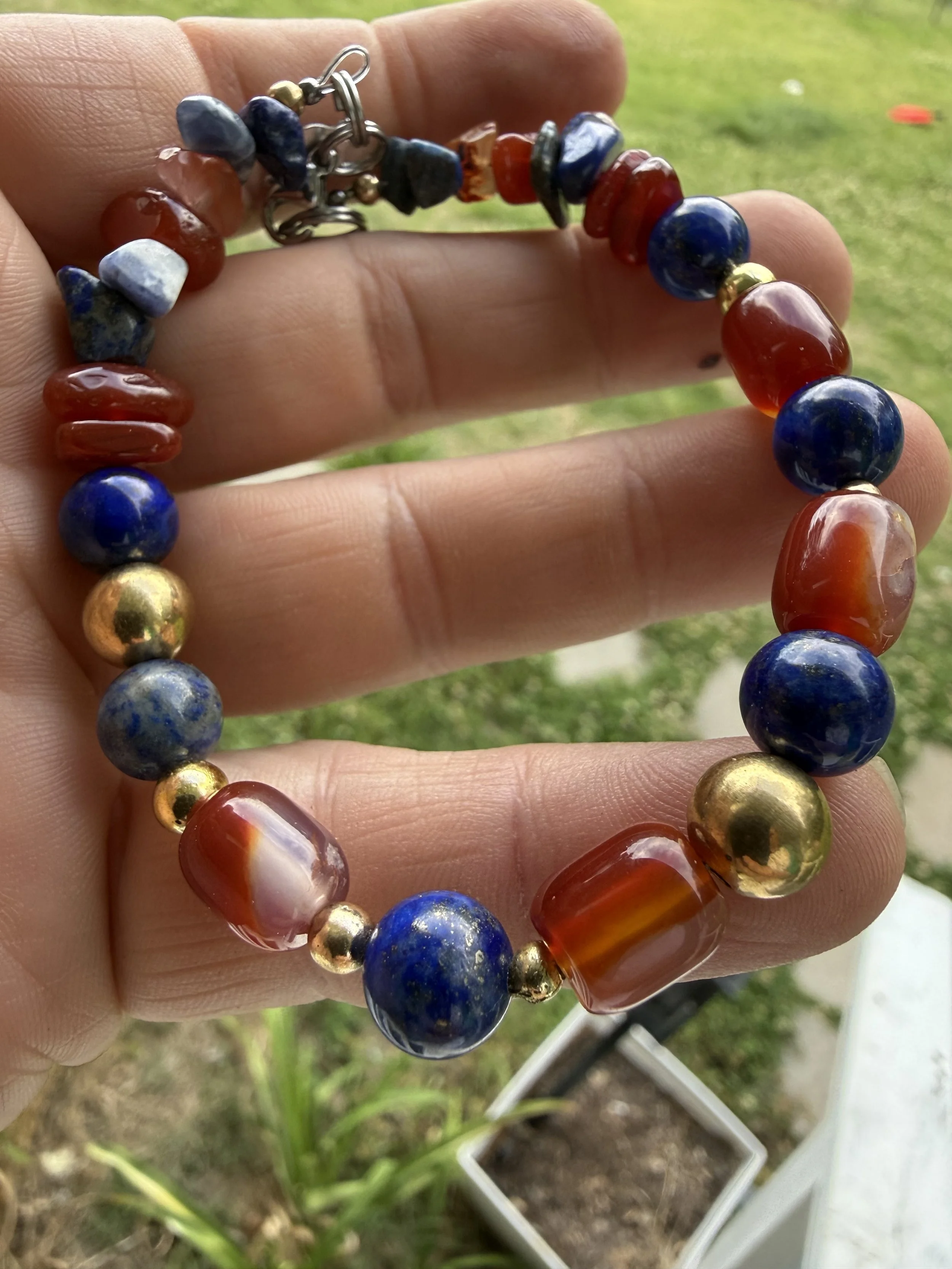 Inspired by UR 2150 - 2000 BCE Grave PG1284 & PG1335 Displayed in British Museum  [Mine does not use etched Carnelian and the Lapis is different shape.]