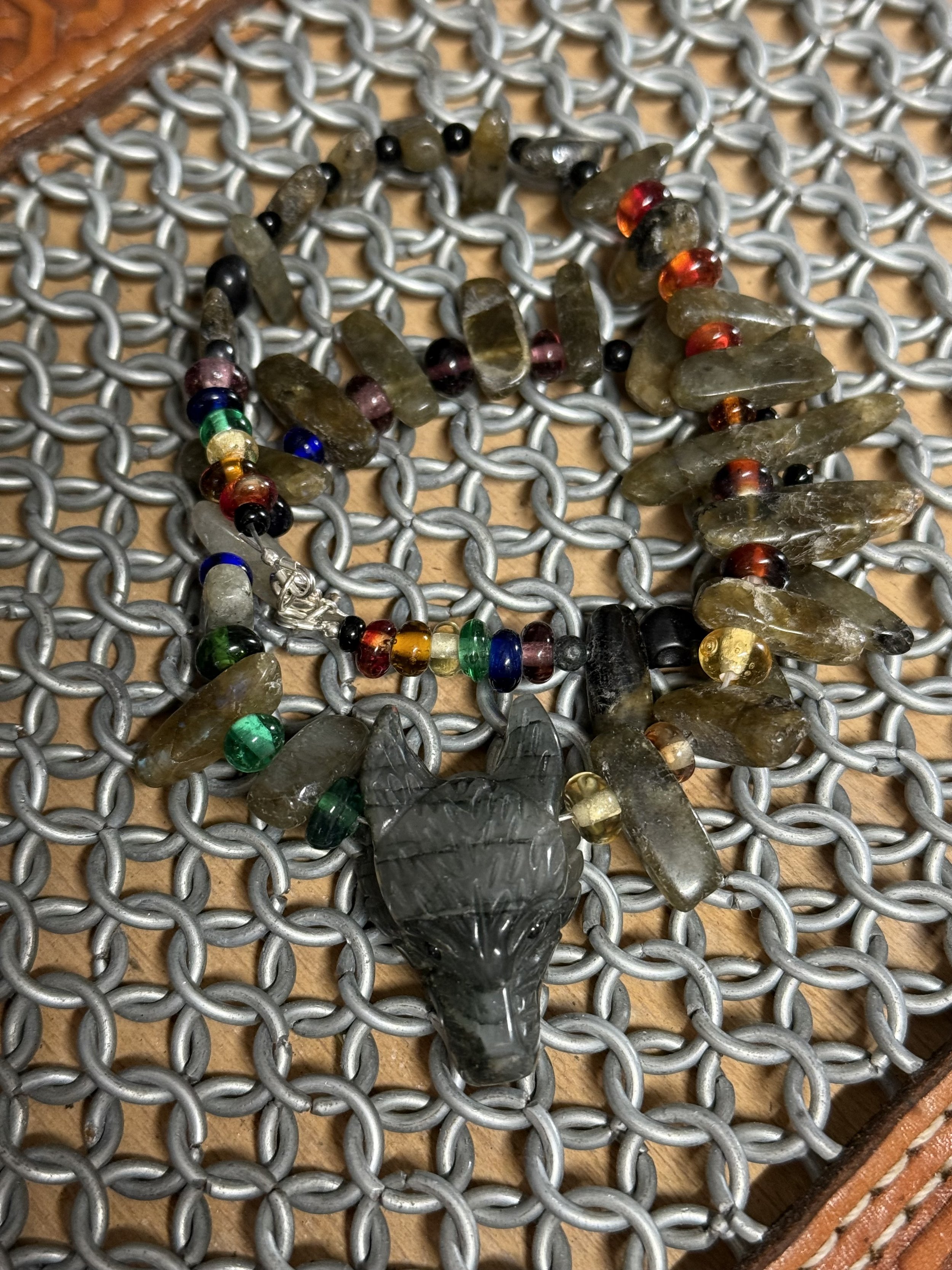 Rainbow Stone Wolf Necklace