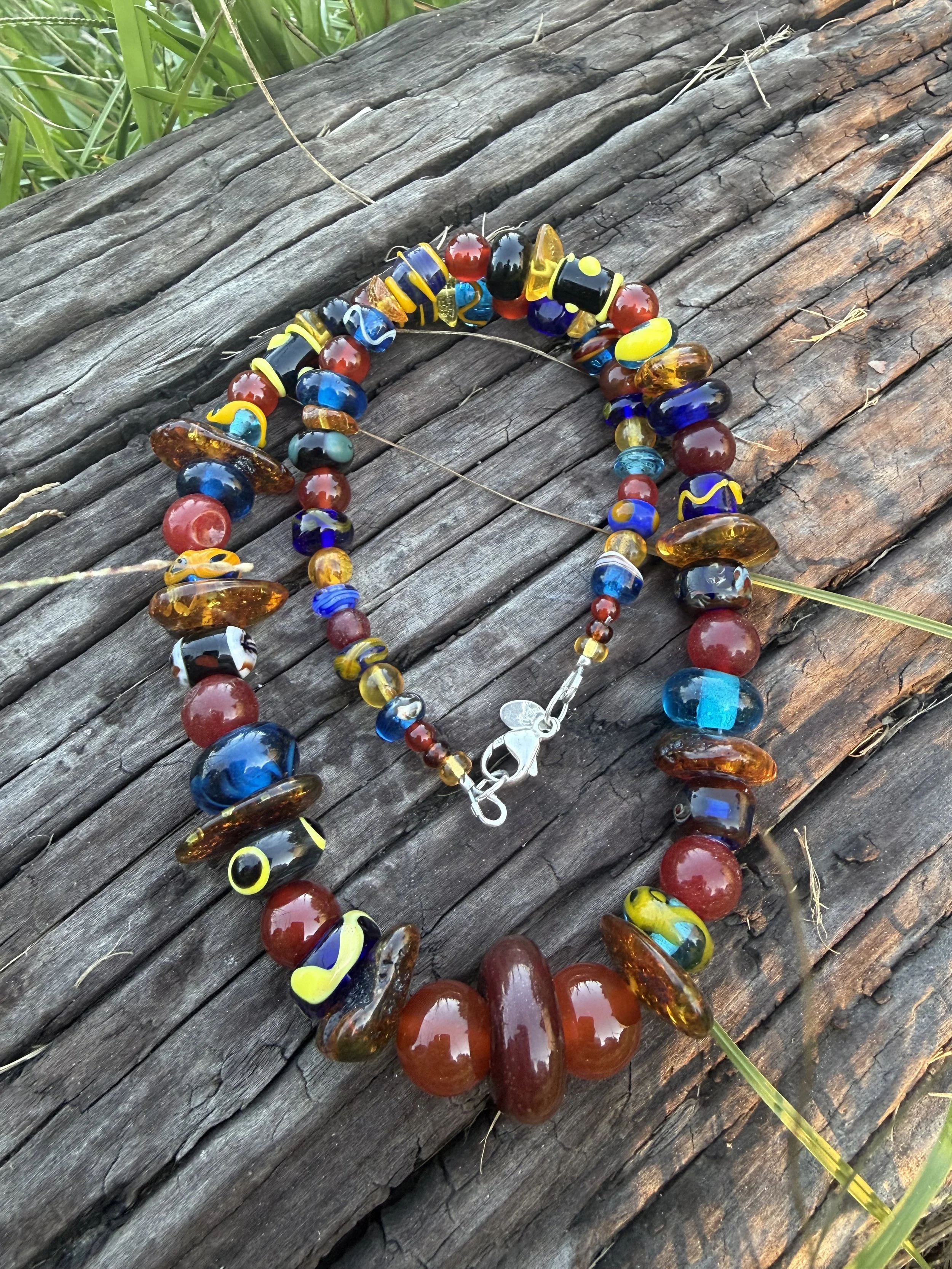 Amber and  Ribe Beads Necklace