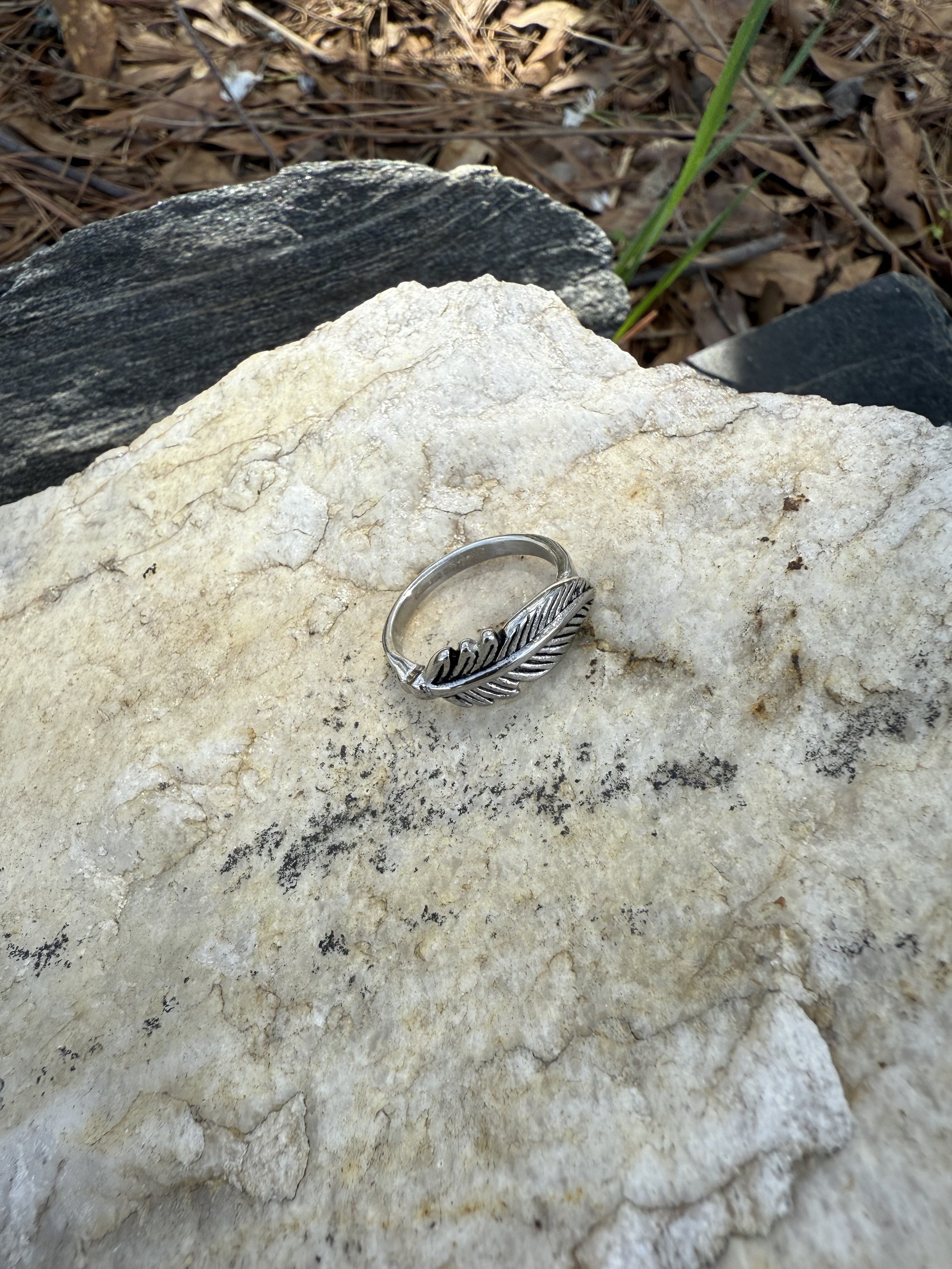 Stainless Steel Feather Rings Size 9