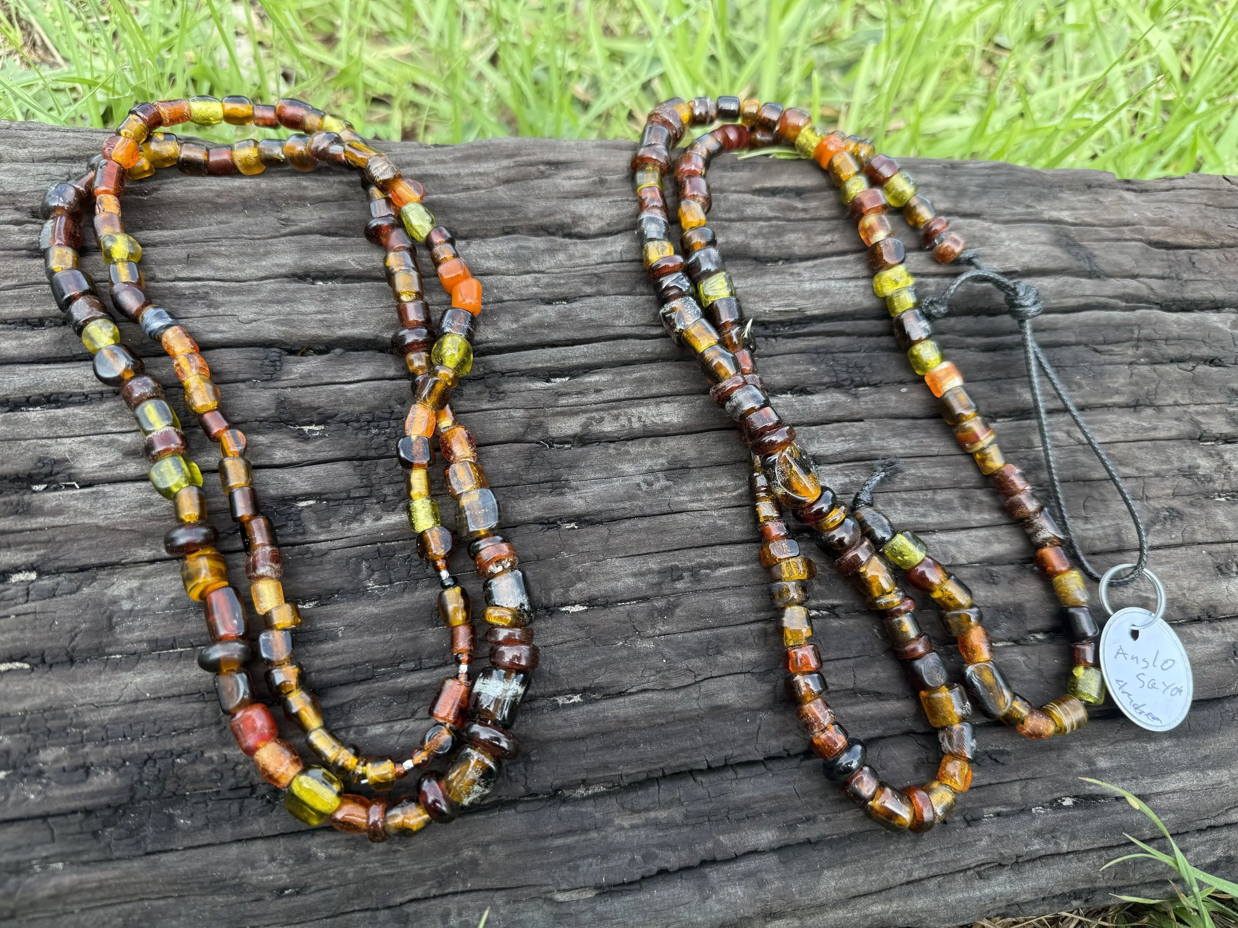 Anglo Saxon Amber Beads interpreted with glass. Inspired by one in the British Museum