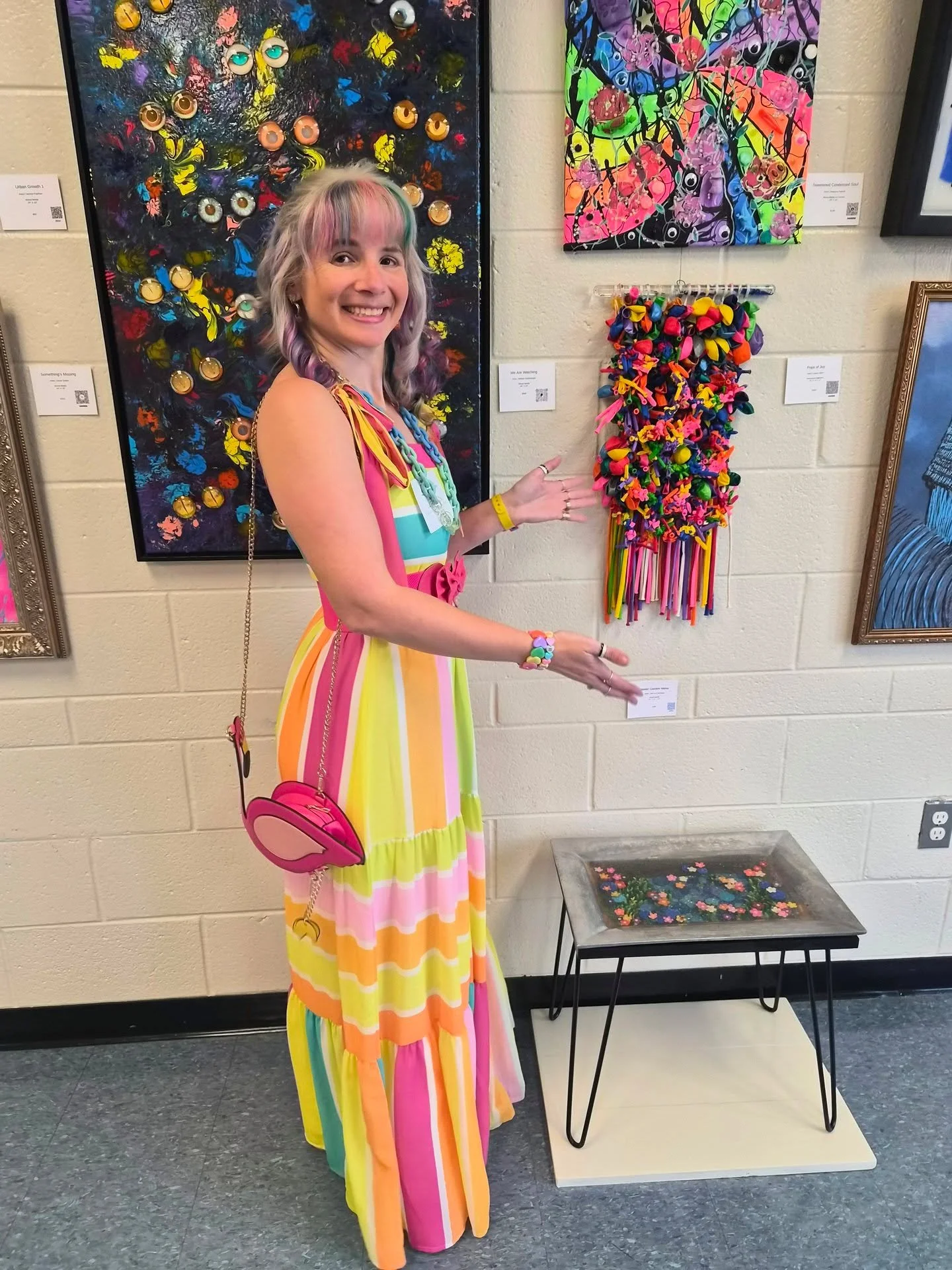 I had a great time attending the "Unusual and Unexpected" exhibition at the @charlottestudioartists (CSA Art #Gallery) on March 19th in NoDa!

I created a funky unconventional #weaving made entirely out of balloons called "Pops of Joy&