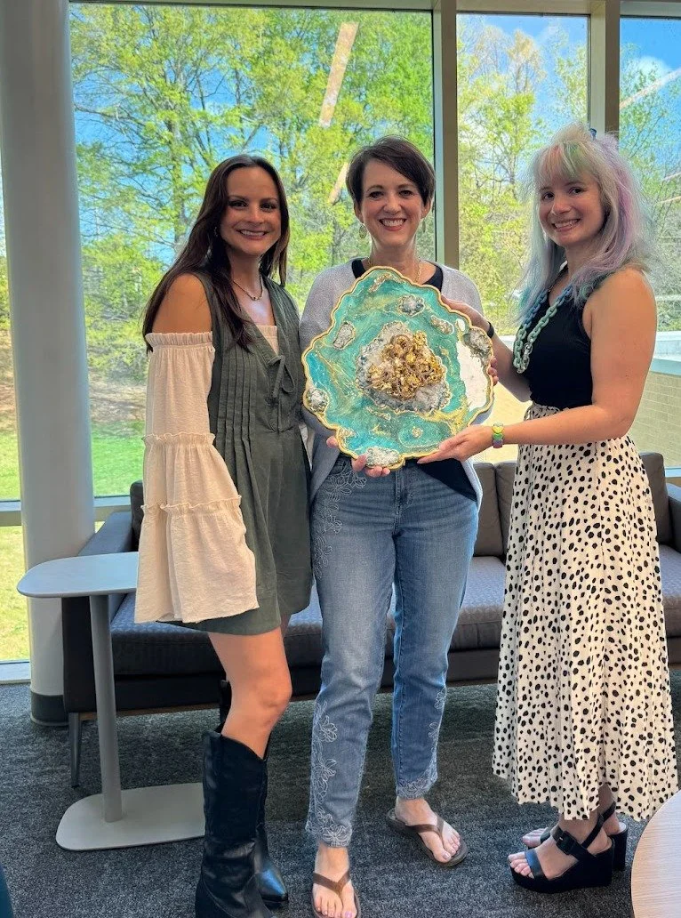 There&rsquo;s something really special about creating an #art piece and having someone connect with it enough to bring it home.

@emilygoff__ and I collaborated on two #resin and #fiberart #geodes for my show at the South County Regional Library, whe