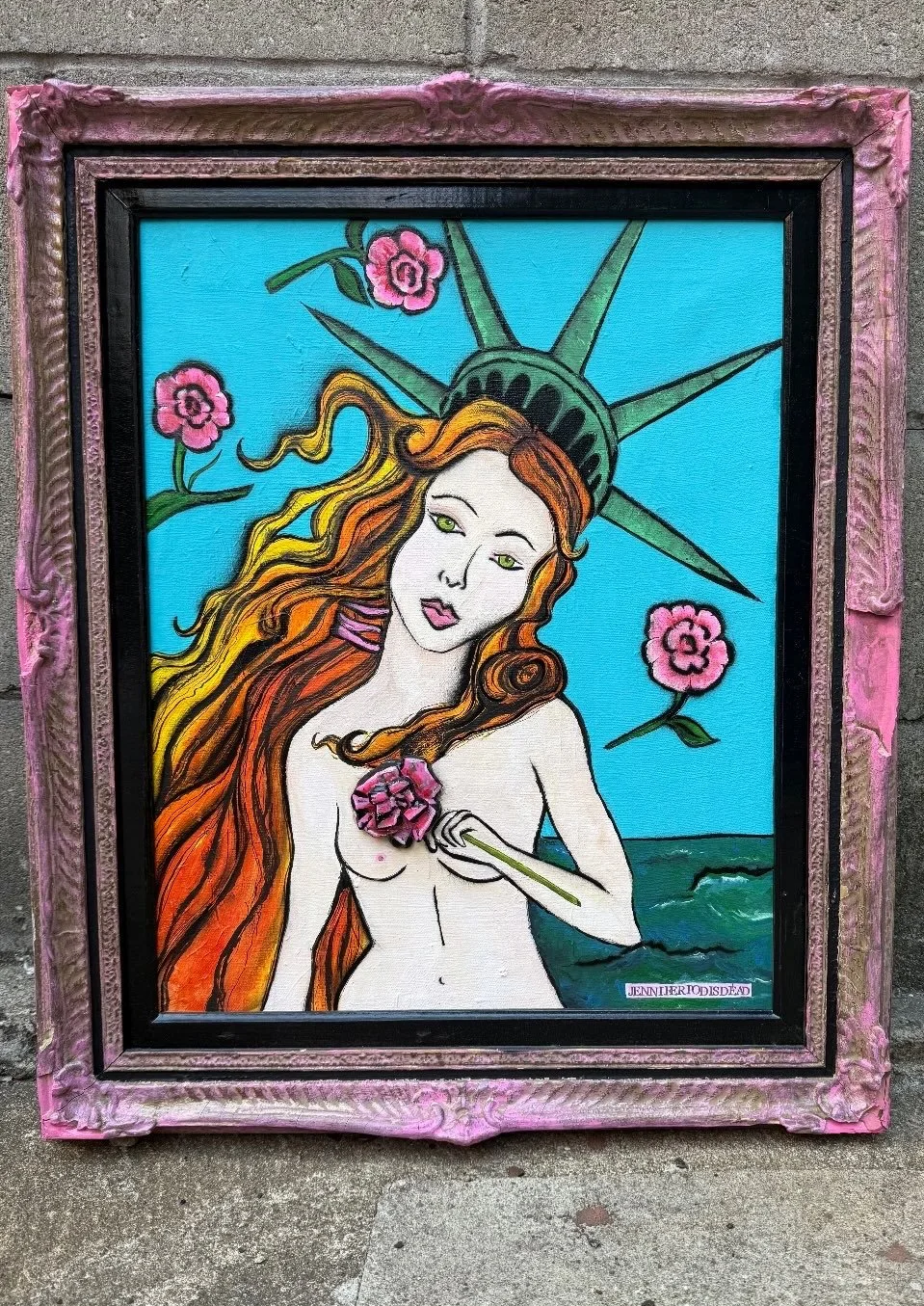 Botticelli SOLD 2025 acrylic on found street canvas & frame