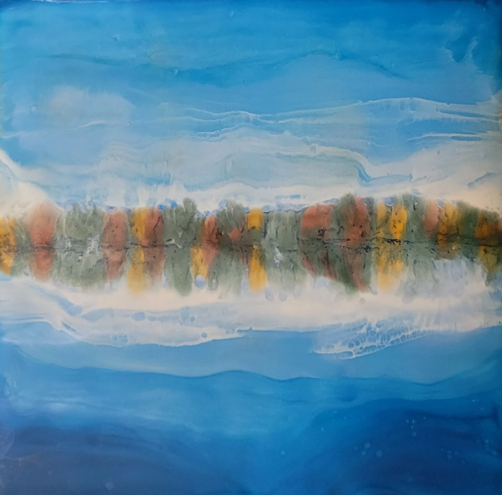 Shimmers  6x6  Encaustic  :  SOLD