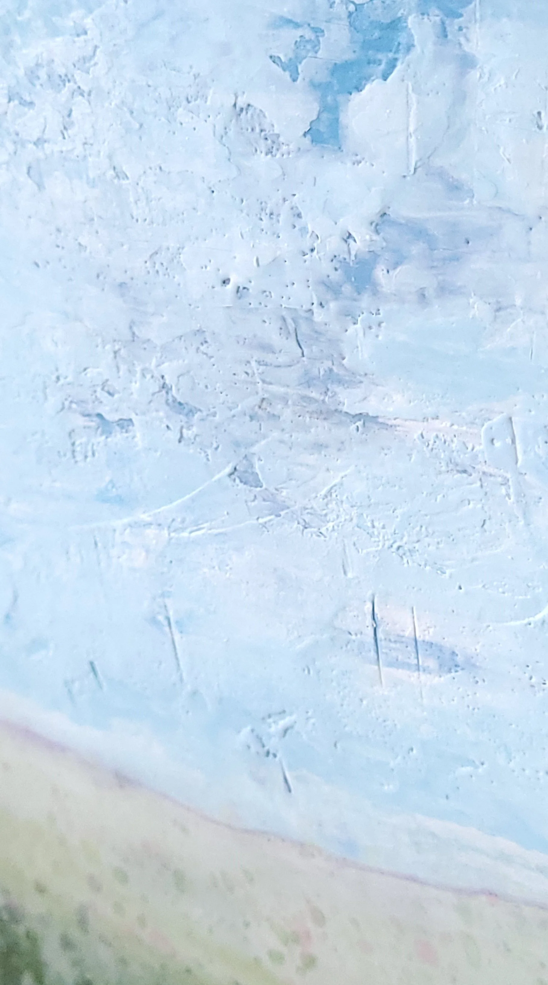 Detail of A Place of Healing by Dee Hutton, featuring a soft blue sky with subtle, layered encaustic texture.