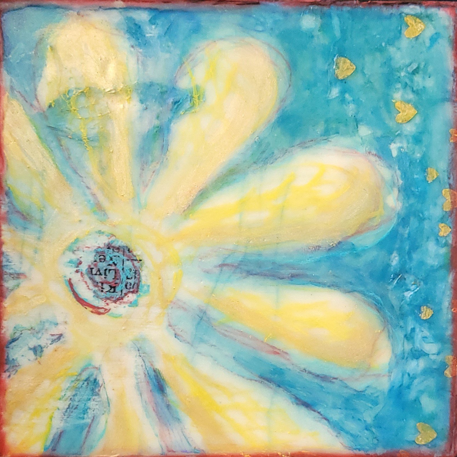 Summer Fun  5x5 Encaustic Mixed Media  :  SOLD