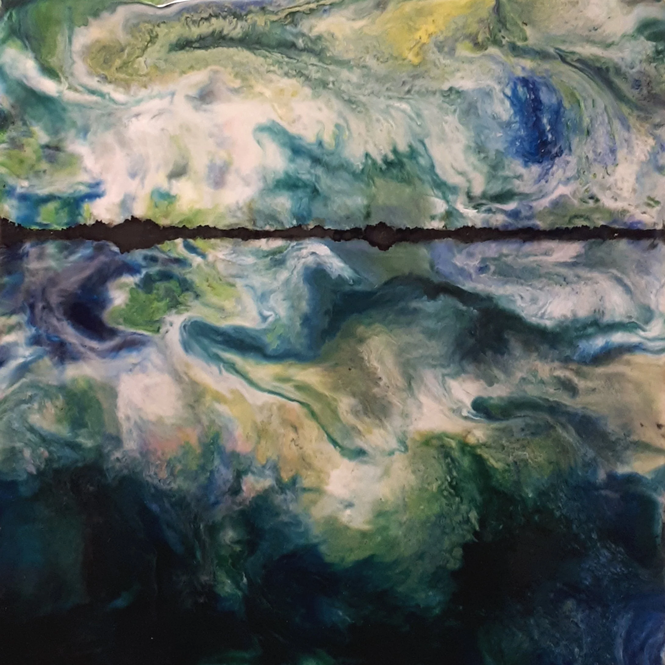 Reflecting on a Fantastic Day  12x12  Encaustic  :  SOLD