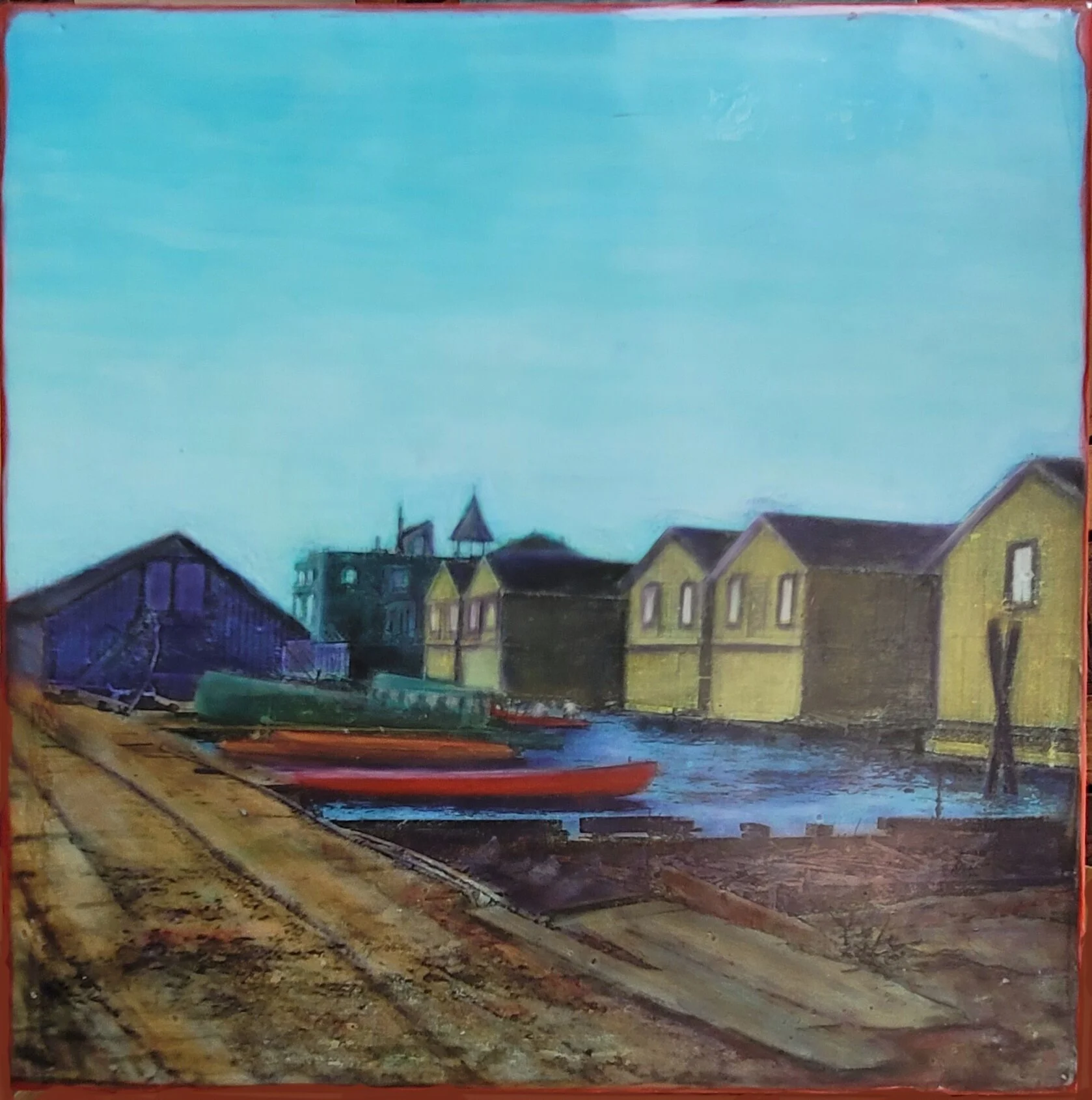 The Docks 10x10  Encaustic  :  SOLD