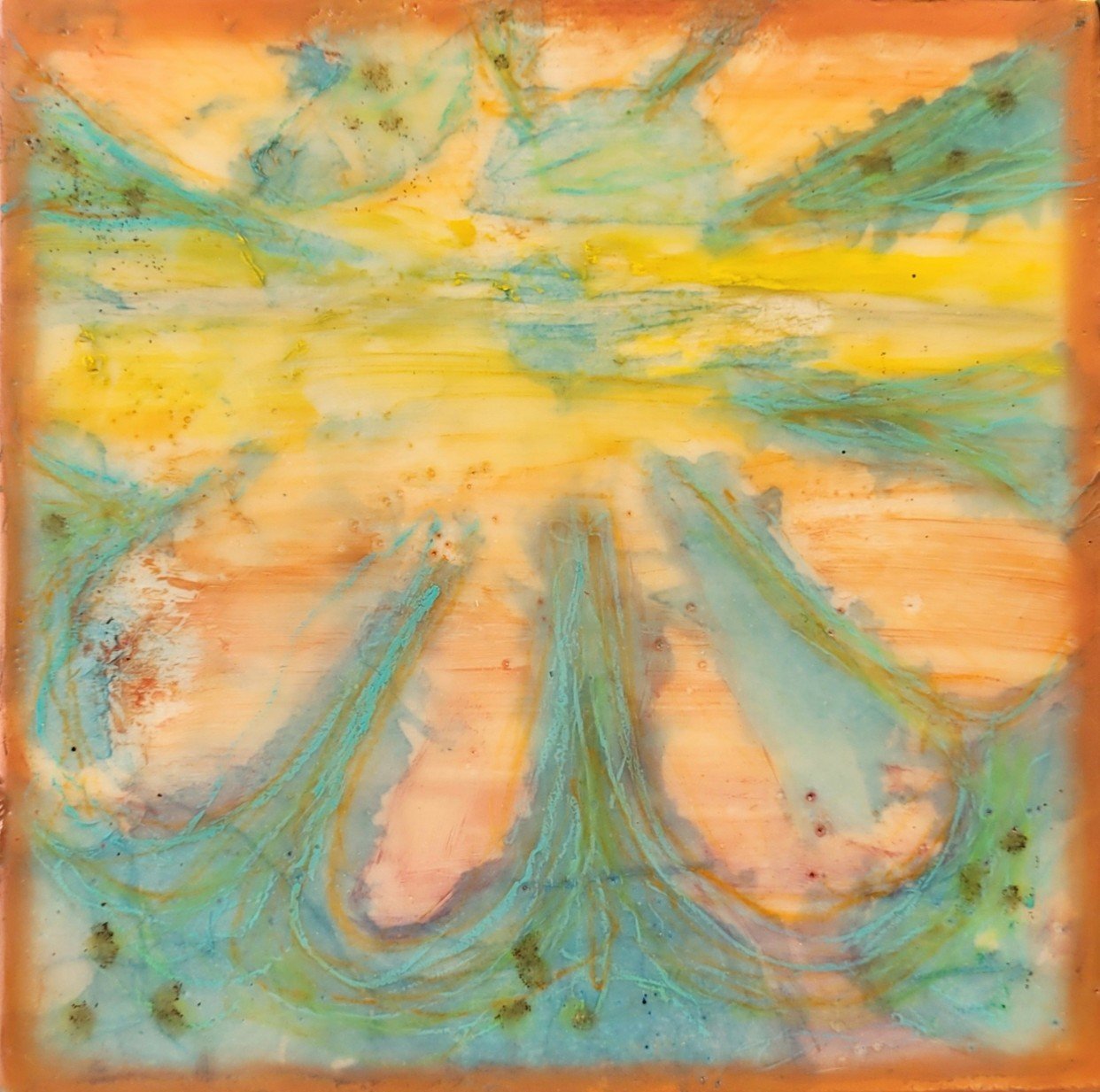 Floral Sunset  5x5  Encaustic Mixed Media  : SOLD
