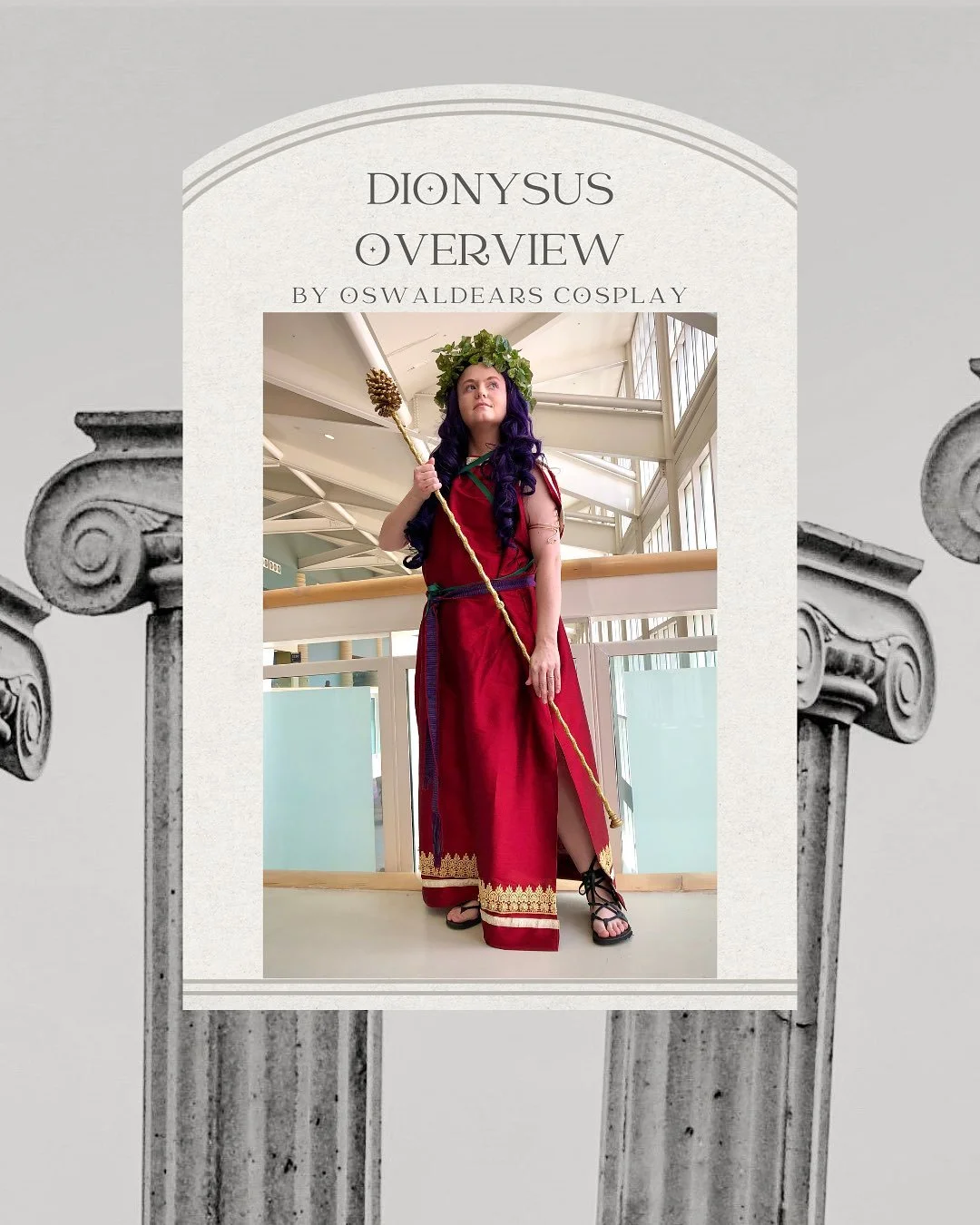 An overview of my Dionysus costume! It isn&rsquo;t really a competition piece so I didn&rsquo;t make a true build book or anything, but I did want to catalogue the work I put into designing and creating this outfit!

Fabric from @fabricwholesaledirec