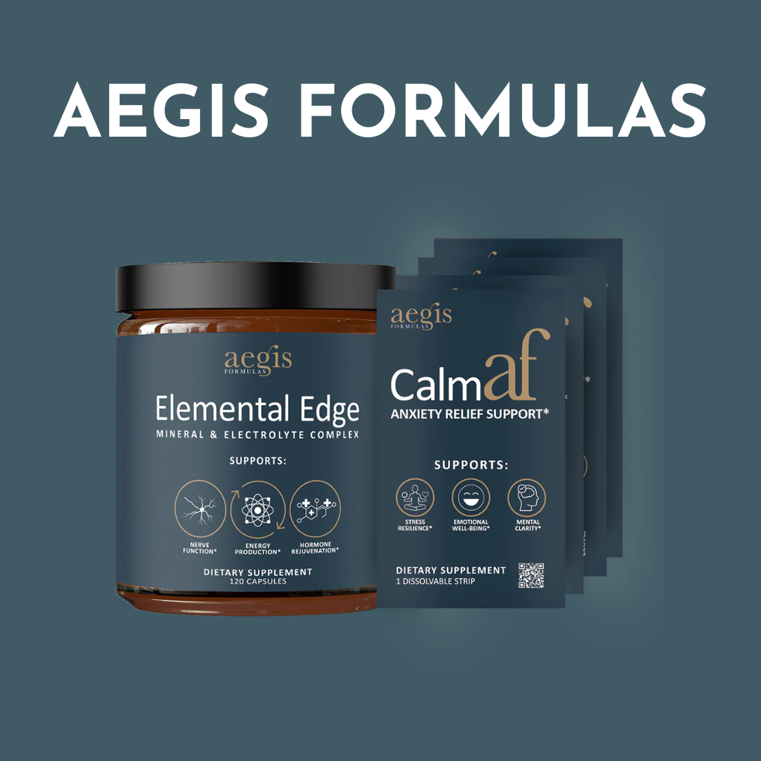 Photo is of Aegis Formulas elemental edge and calm af
