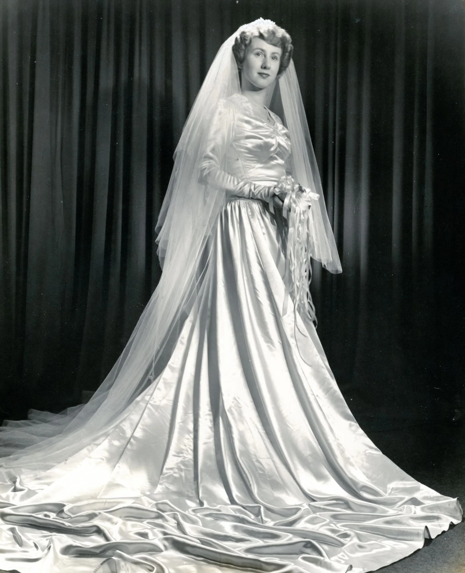 Mary Annette Van Sant in her wedding dress, 1950
