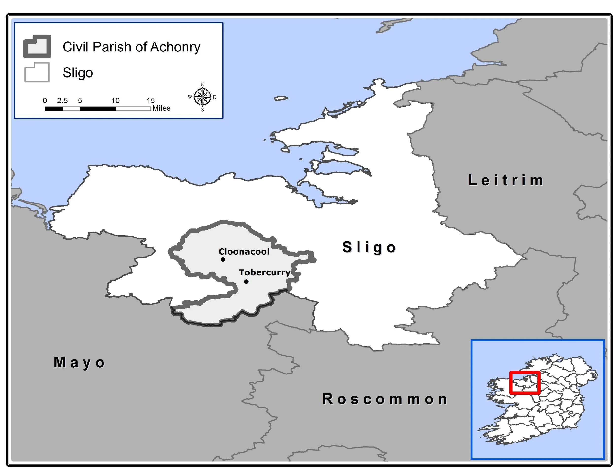 Civil Parish of Achonry, County Sligo, Ireland GIS Map
