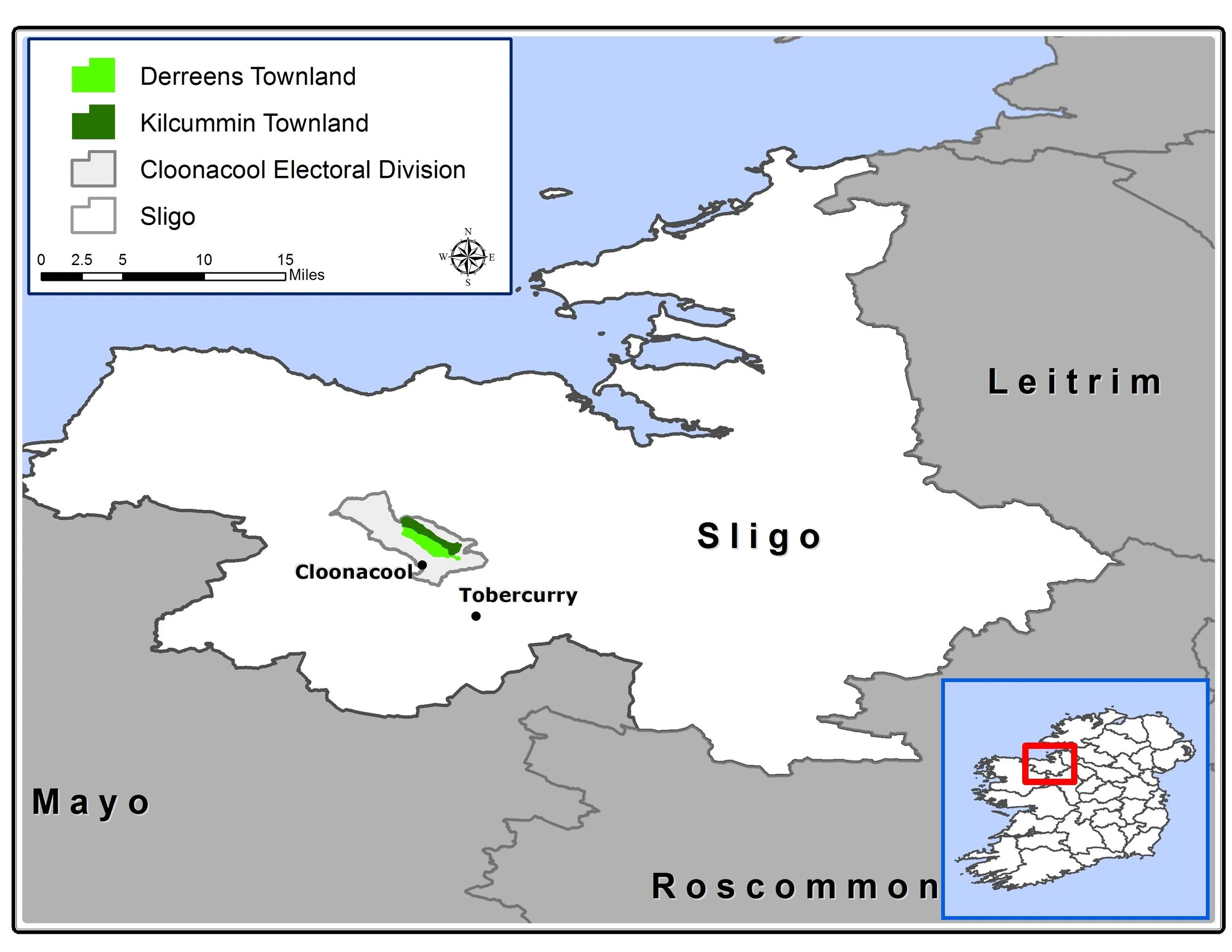 Derreens & Kilcummin Townlands in County Sligo, Ireland GIS map