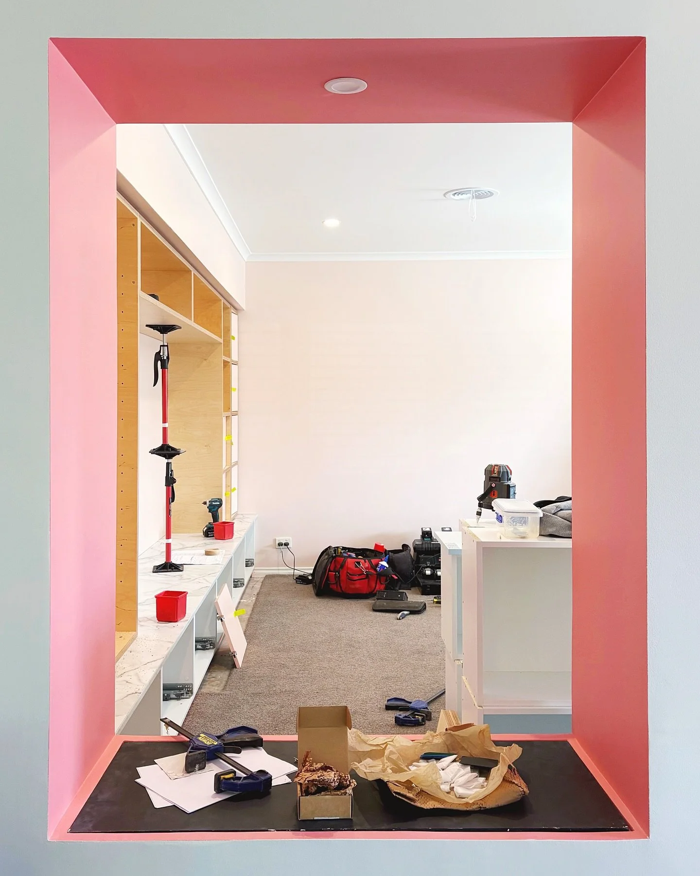 241025 | Today’s colours.
.
Exciting progress at my Aspendale project today, and I love a space that’s in progress. It holds so much promise and anticipation. From the hallway, you can catch a glimpse into the multi-function room where ne