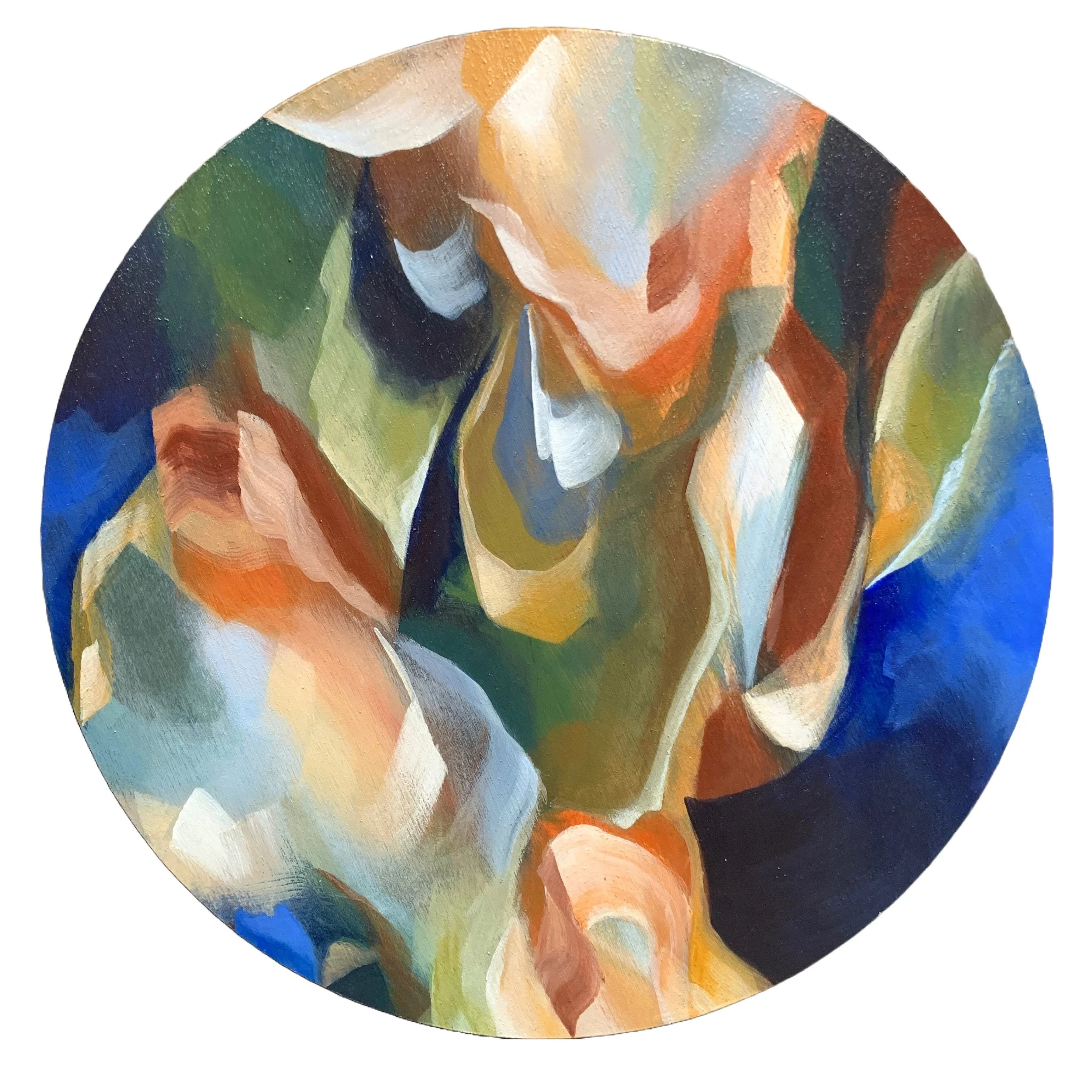 Mystic; 10" round natural earth paint on cradled wood panel
