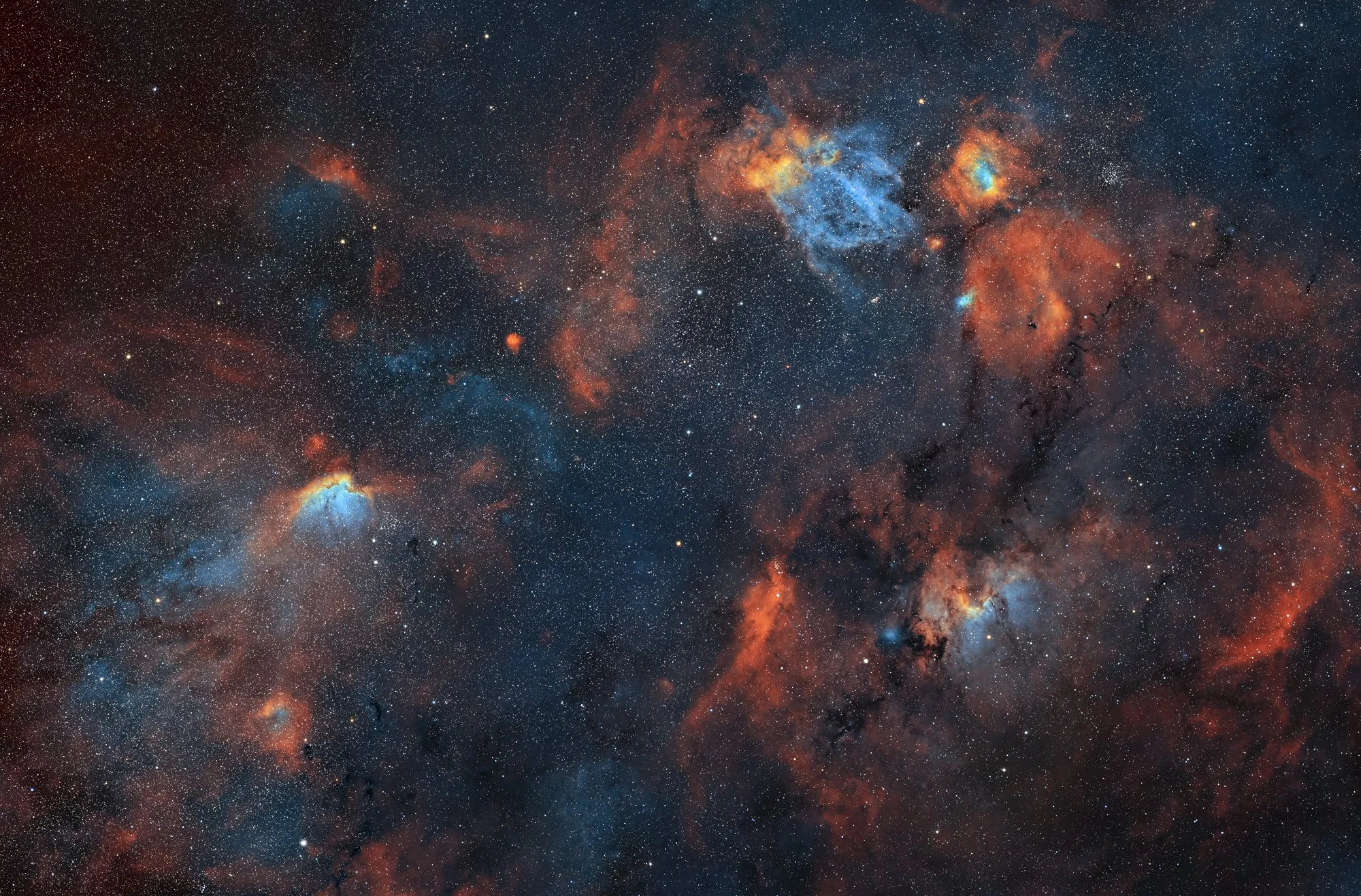 The Claw, Wizard, and Bubble Nebula