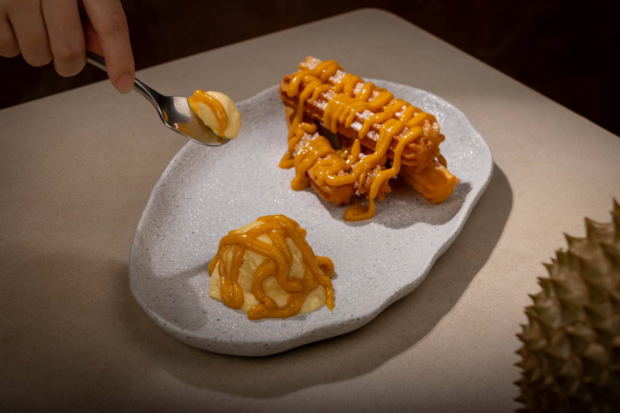 Churros With Mao Shan Wang Durian Ice Cream With Durian Kaya