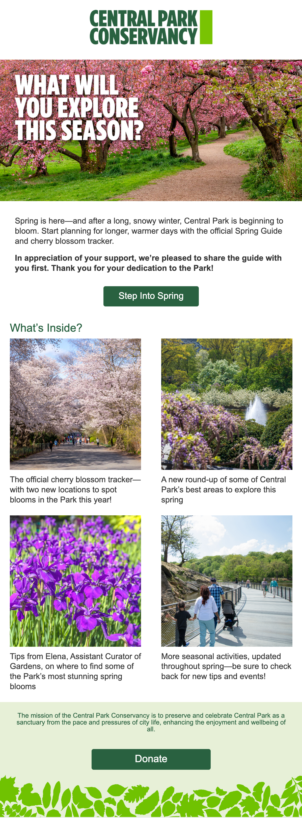 Email providing early Spring Guide access to donors